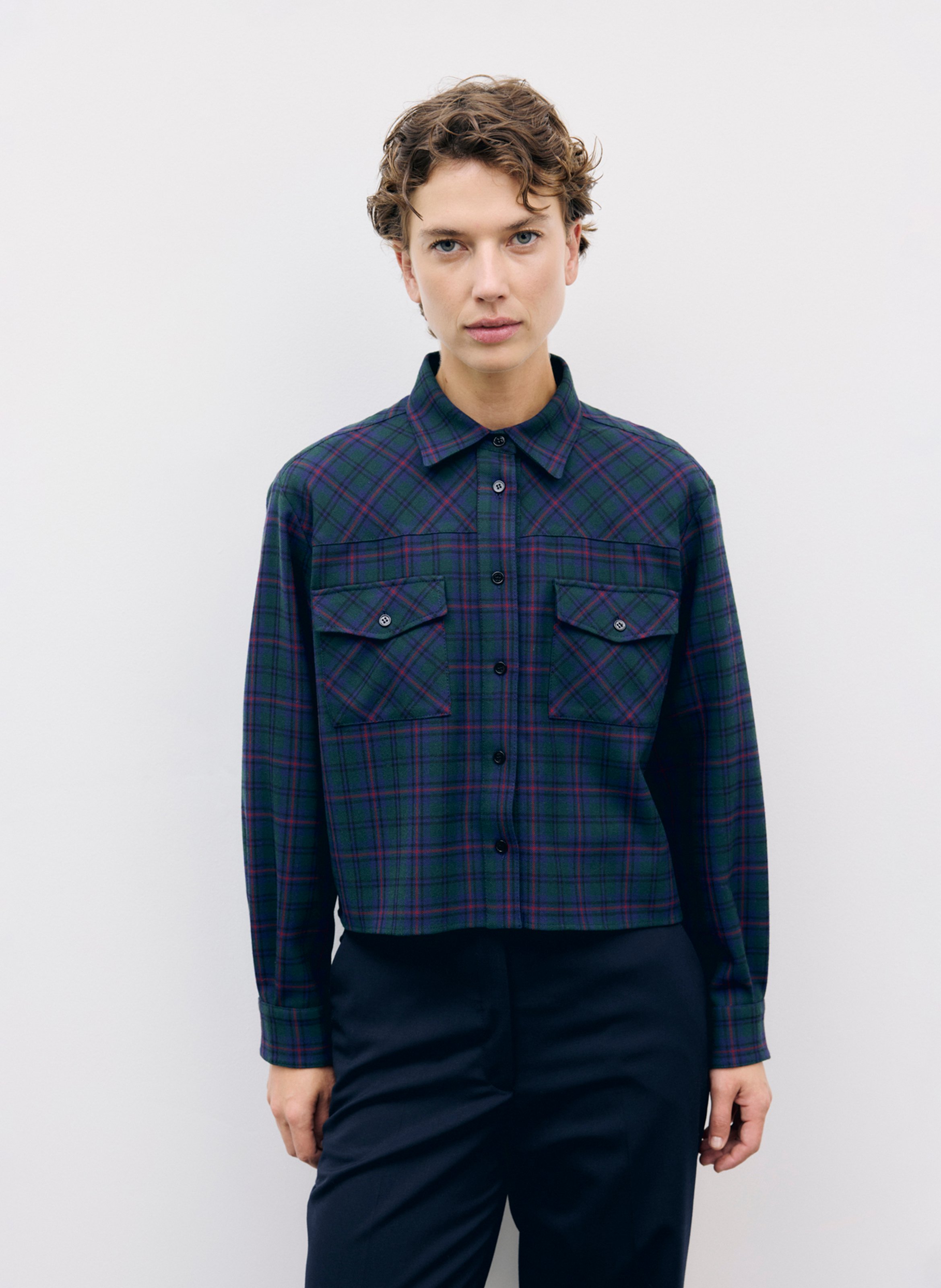 Straight cropped checked shirt GERARD DAREL Green