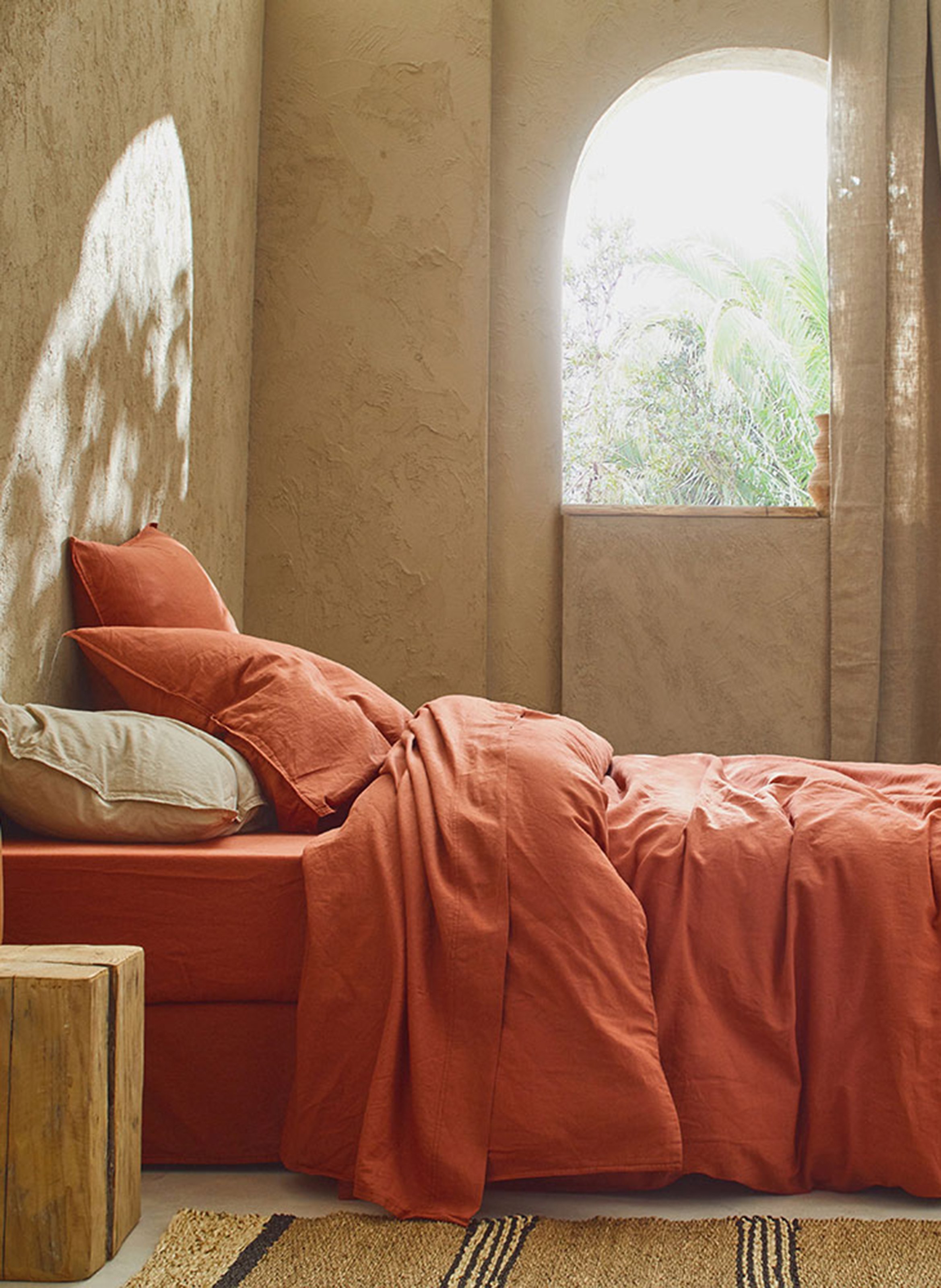 Taie d'oreiller en lin et coton biologique  DORAN SOU Orange