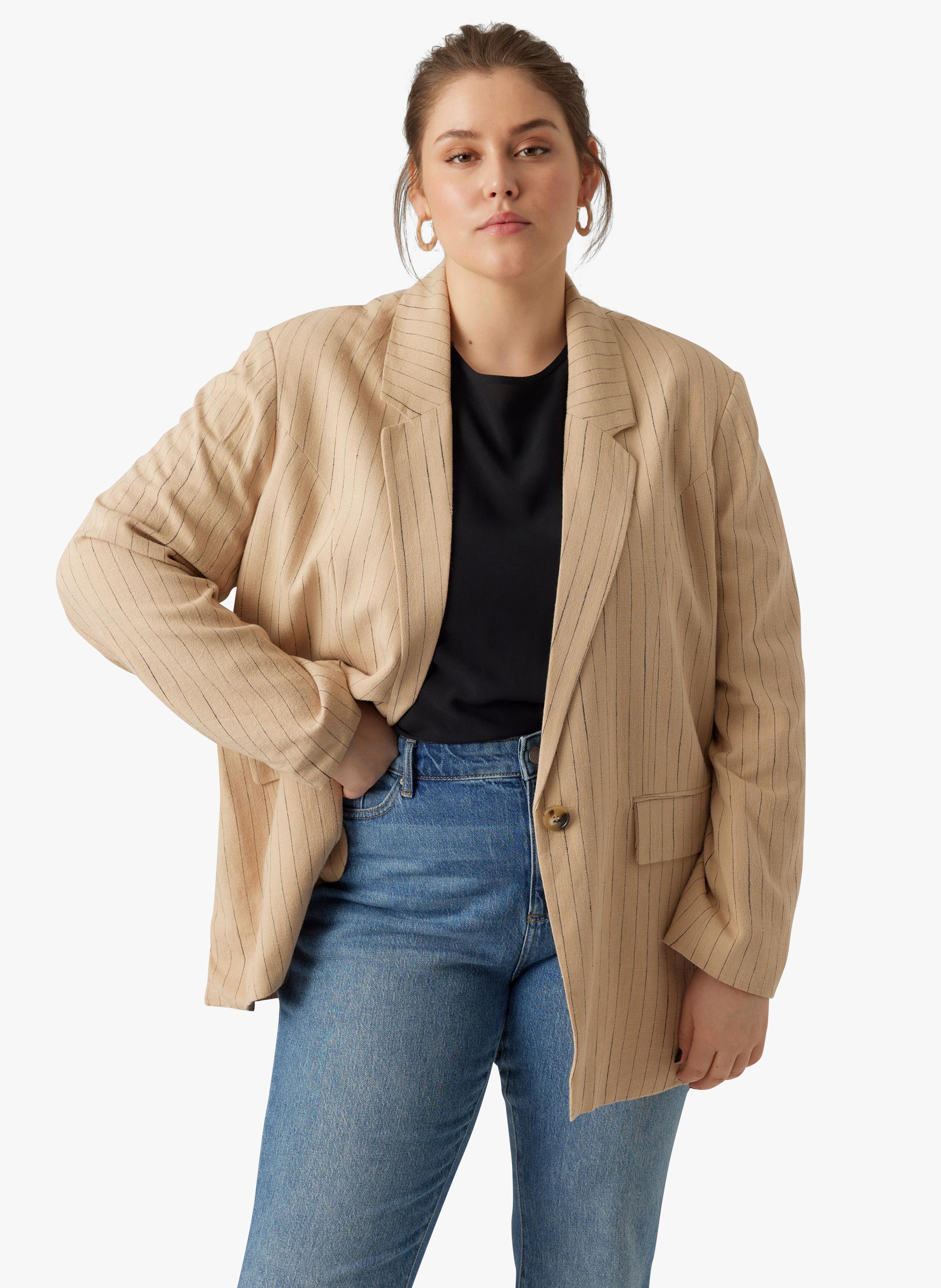 Straight striped blazer VERO MODA CURVE Beige