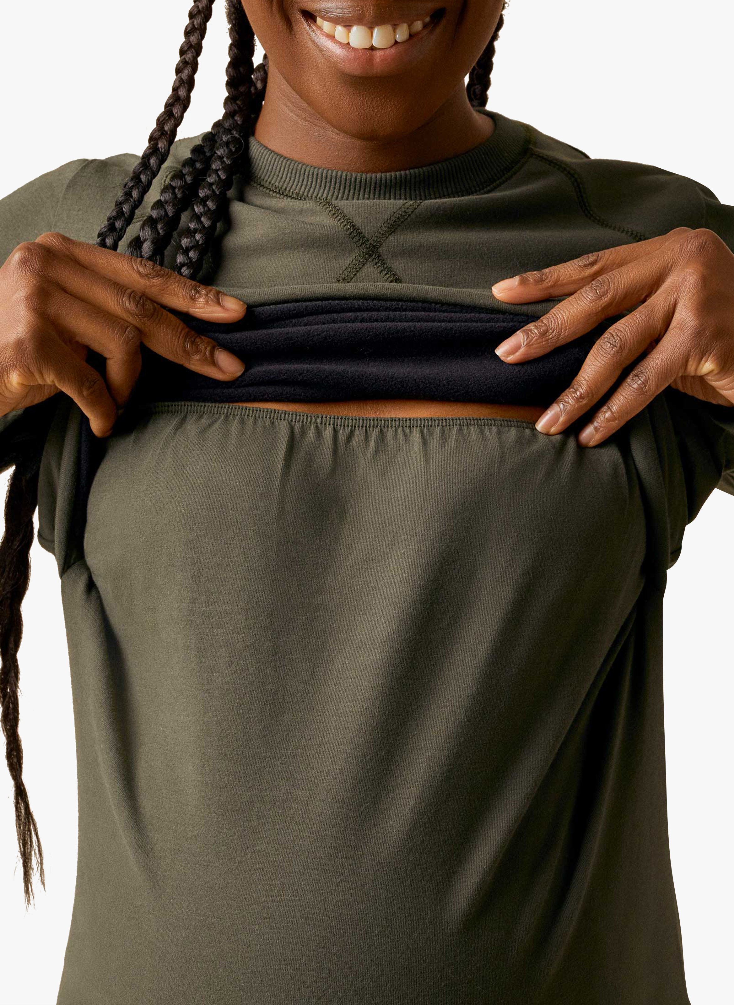 Sweat de grossesse et d'allaitement col rond en coton bio mélangé  BOOB Kaki