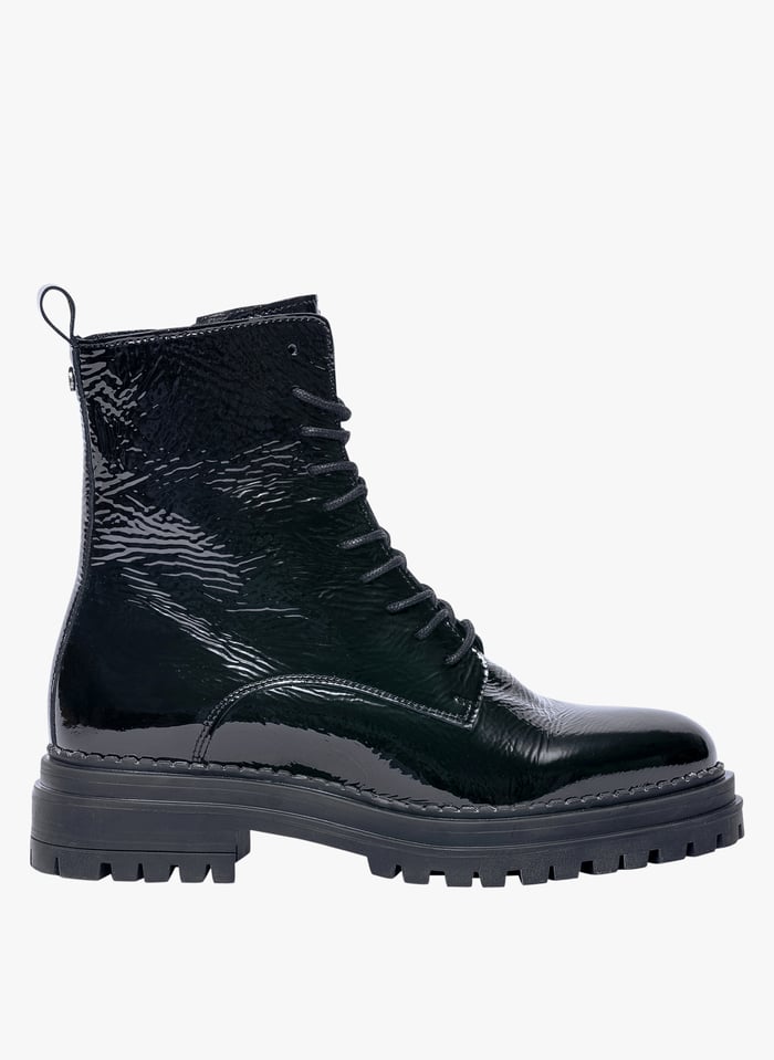 Boots Lacets En Cuir Vernis Klarine Noir Vernis Bocage Femme