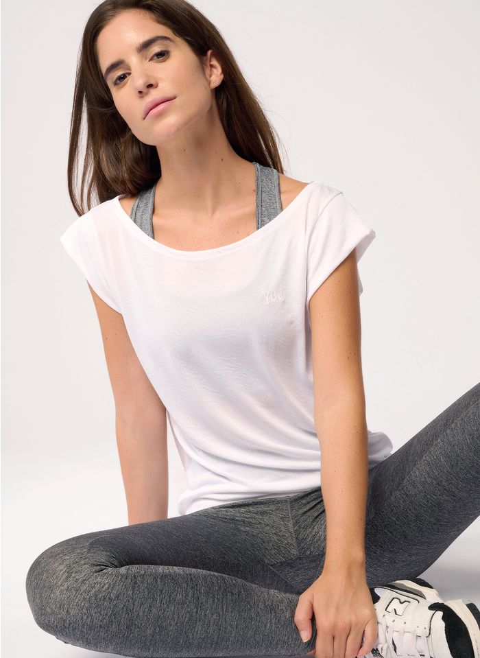White Boat-neck yoga T-shirt