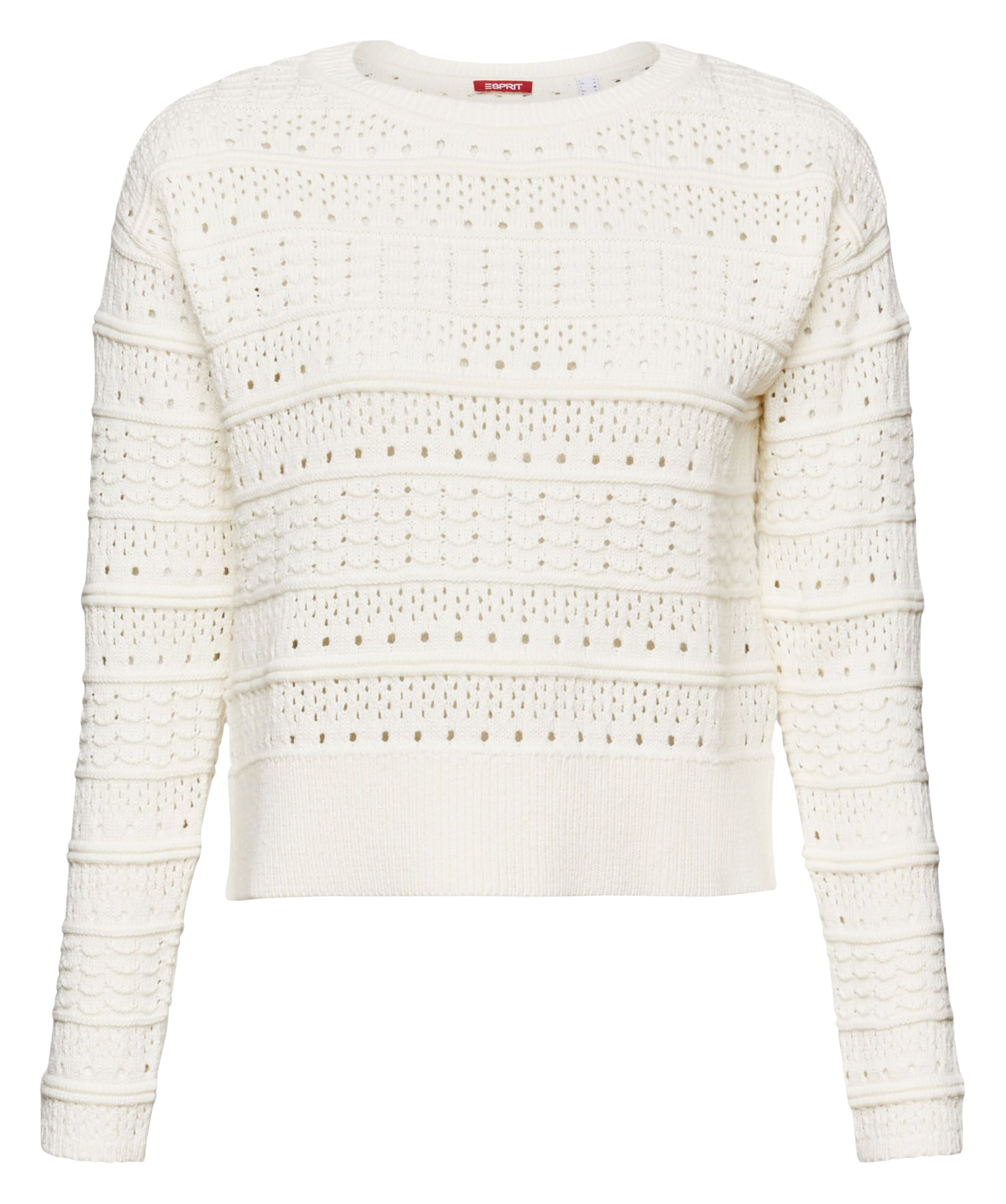 Round-neck openwork-knit cotton sweater ESPRIT Grey