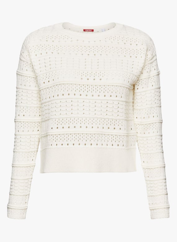 Maglione scollo tondo in maglia traforata di cotone Grigio Esprit