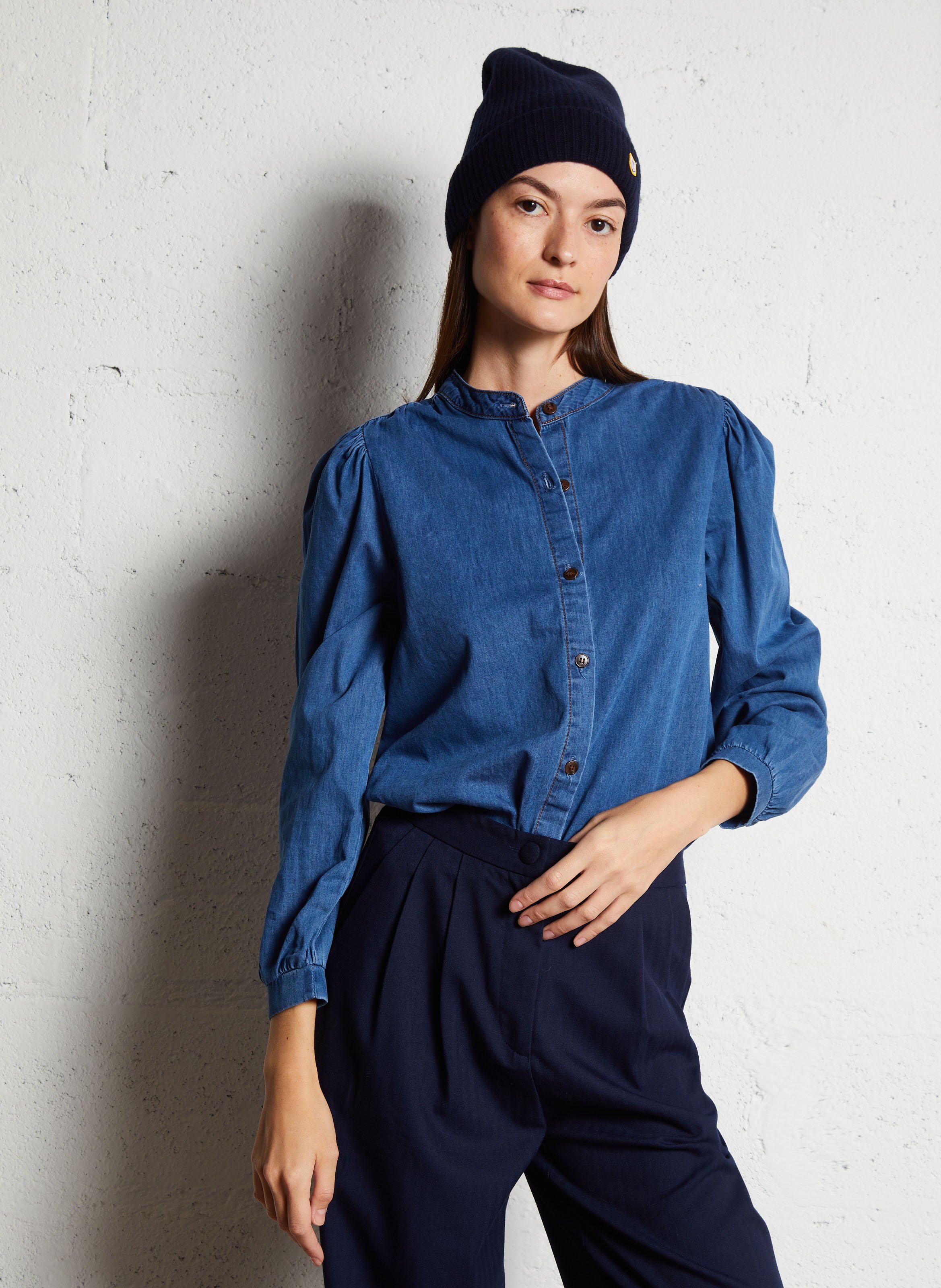 Chemise col officier droite en coton mélangé LA PETITE ETOILE Jean brut