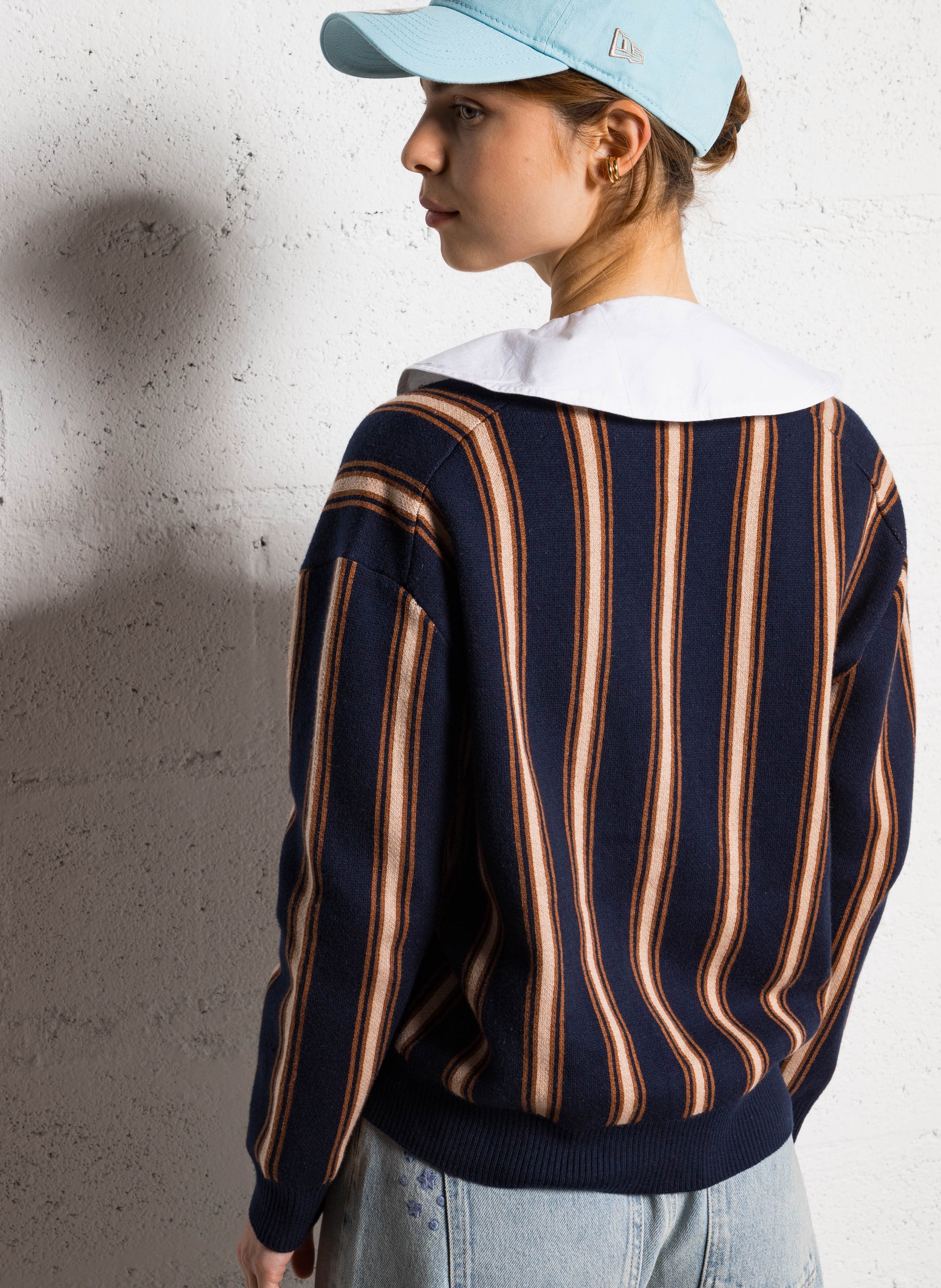 Gilet col V en coton mélangé THE TINY BIG SISTER Bleu