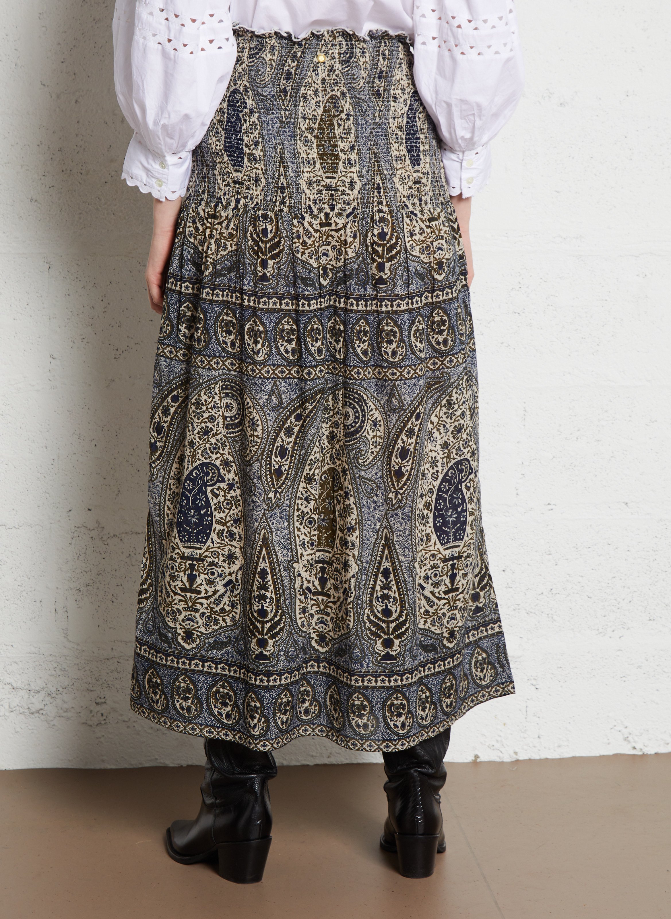 Jupe midi imprimée en coton ANTIK BATIK Noir