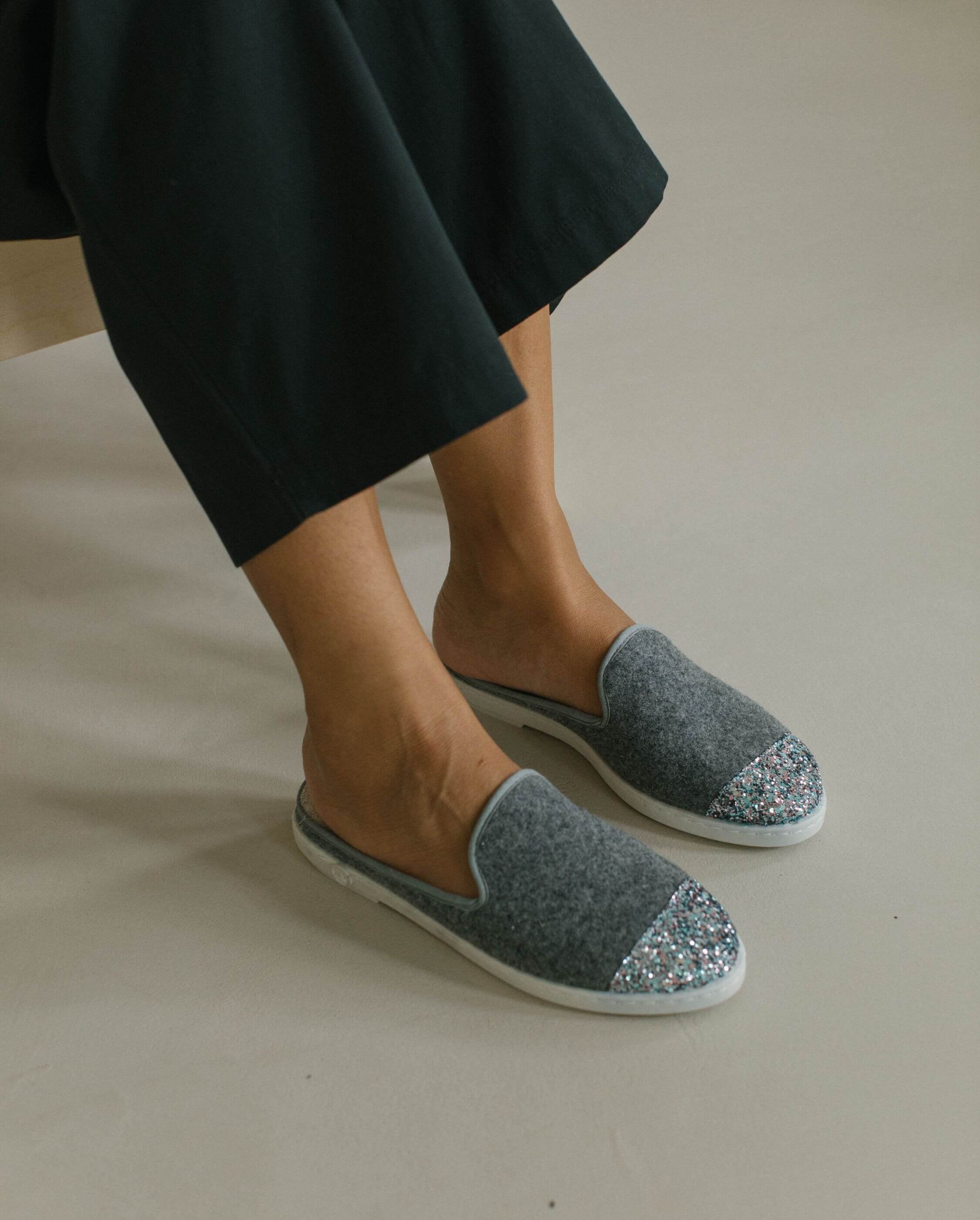 Women's wool mule, grey sequins ANGARDE Grey