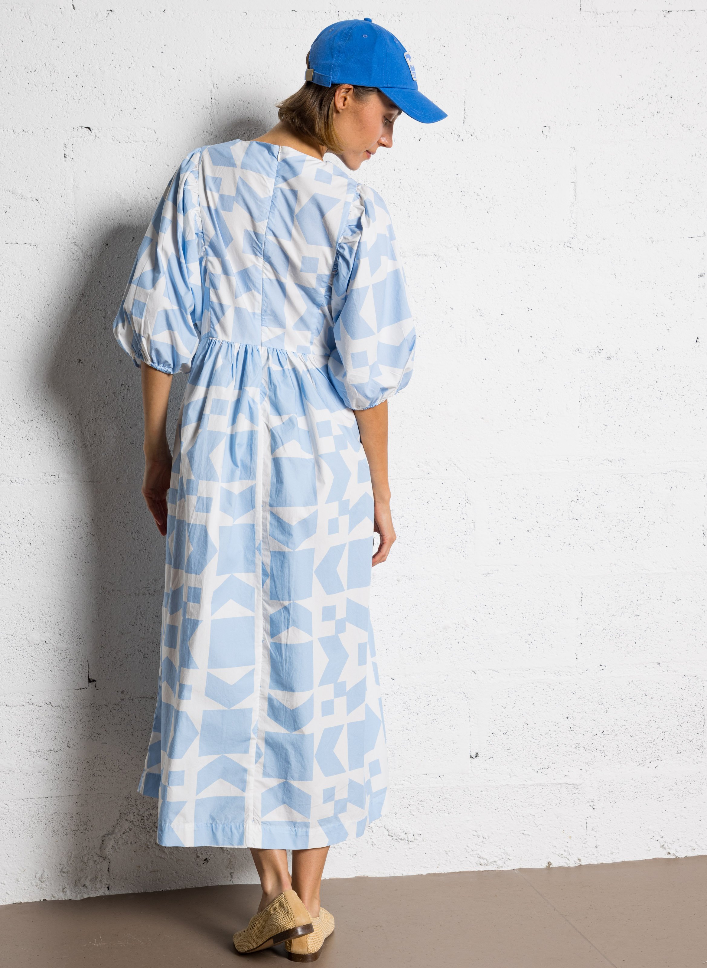 Langes Baumwollkleid mit Print THE TINY BIG SISTER Blau