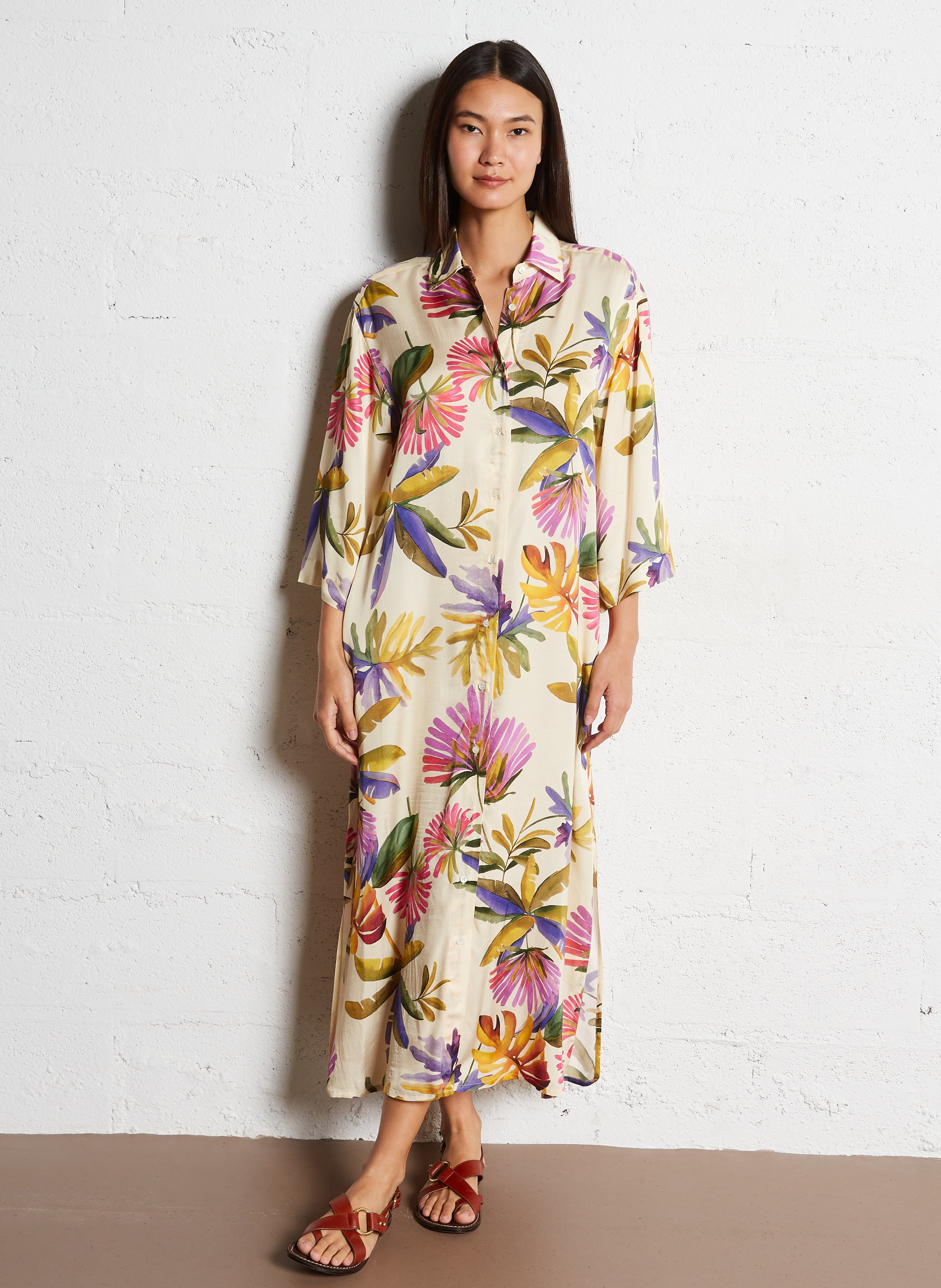 Langes, bedrucktes Hemdkleid HARTFORD Beige