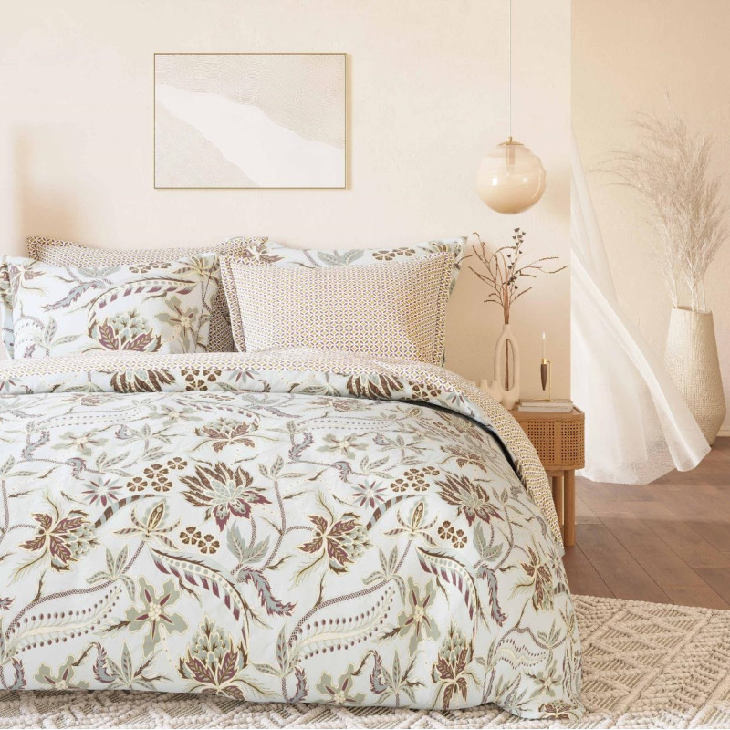 Duvet set "double-sided print" in combed cotton percale 80 threads/cm² for bed 140 to 160 COTON PUR