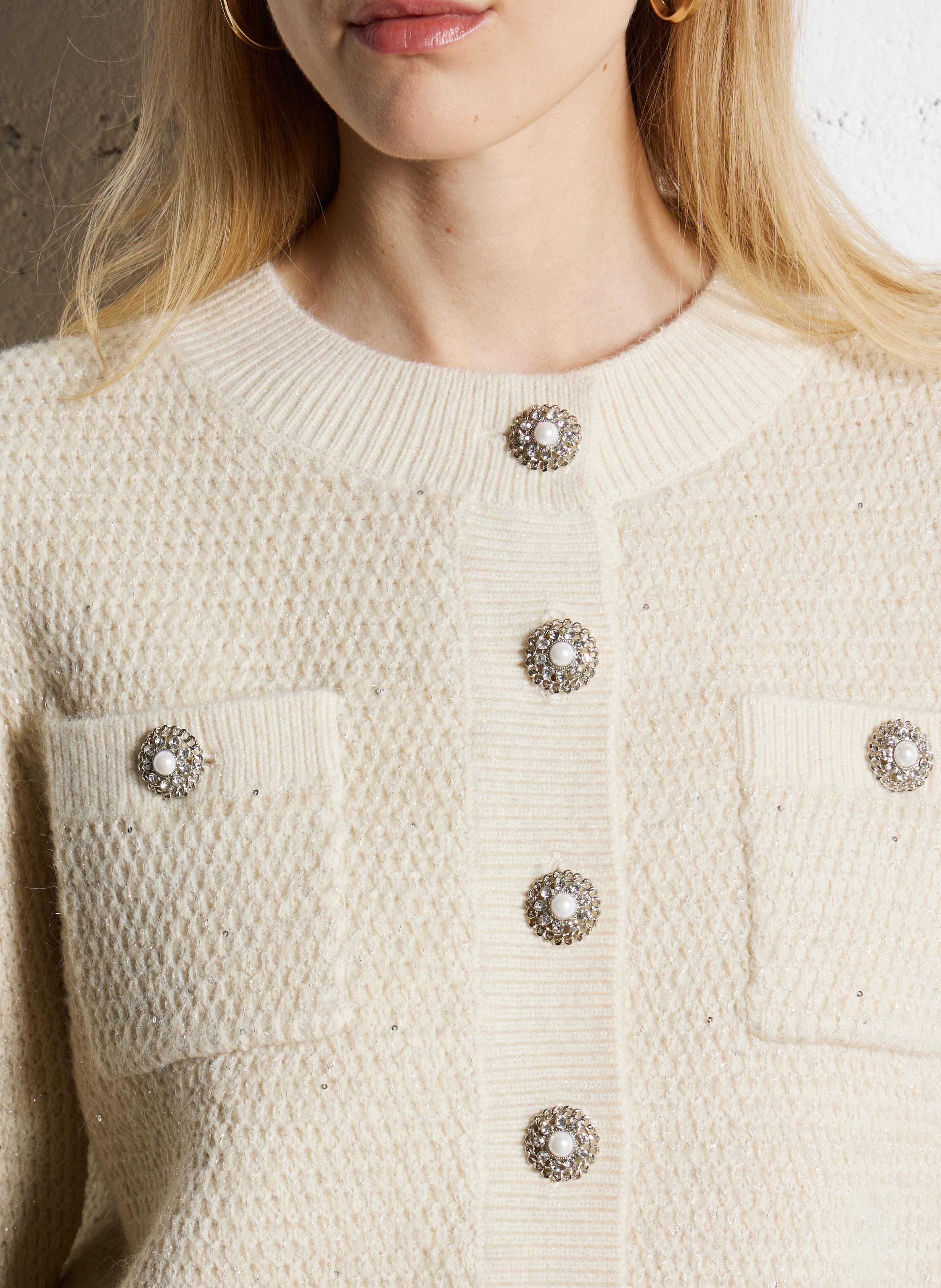 Gerade geschnittene Strickjacke SUNCOO Weiss