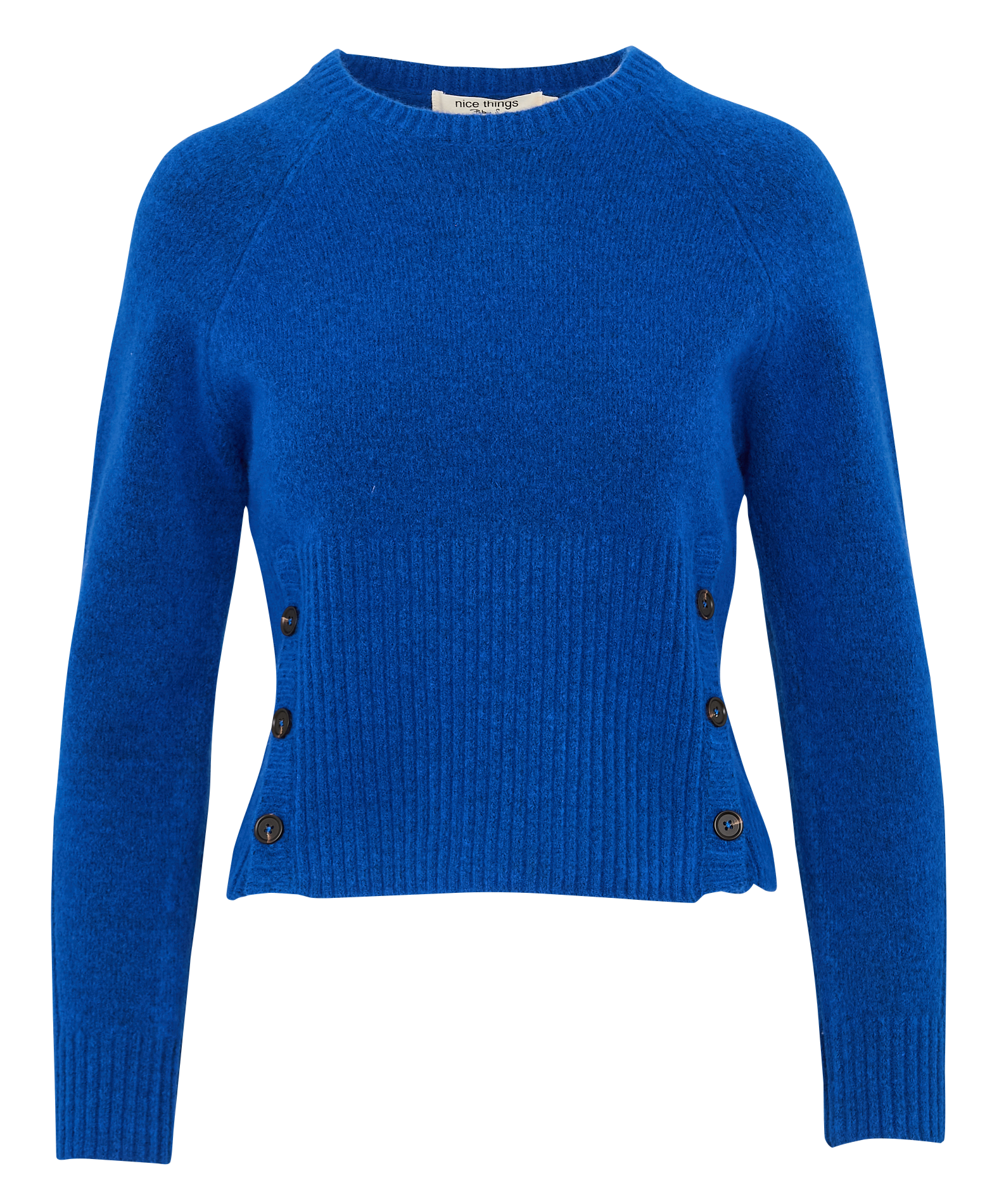 Pull droit boutonné en laine mélangée NICE THINGS Bleu