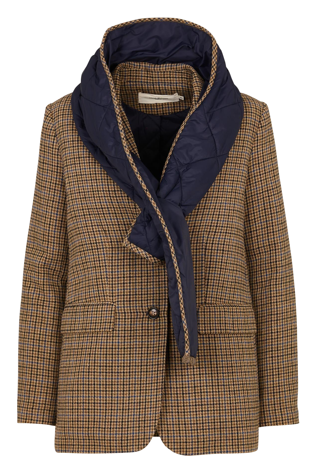 Veste droite motif pied-de-poule avec écharpe NICE THINGS Beige