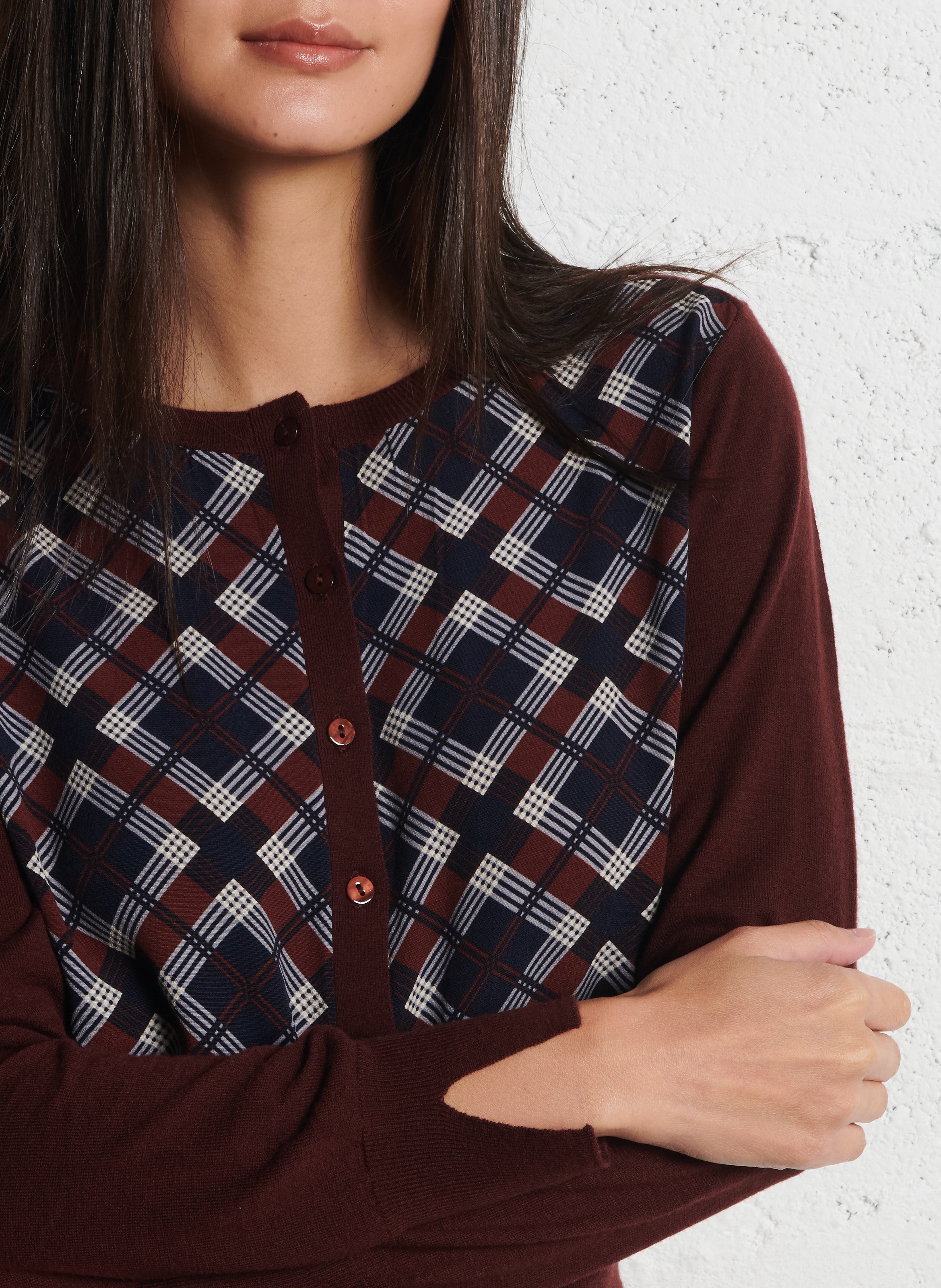 Cardigan droit col rond NICE THINGS Marron