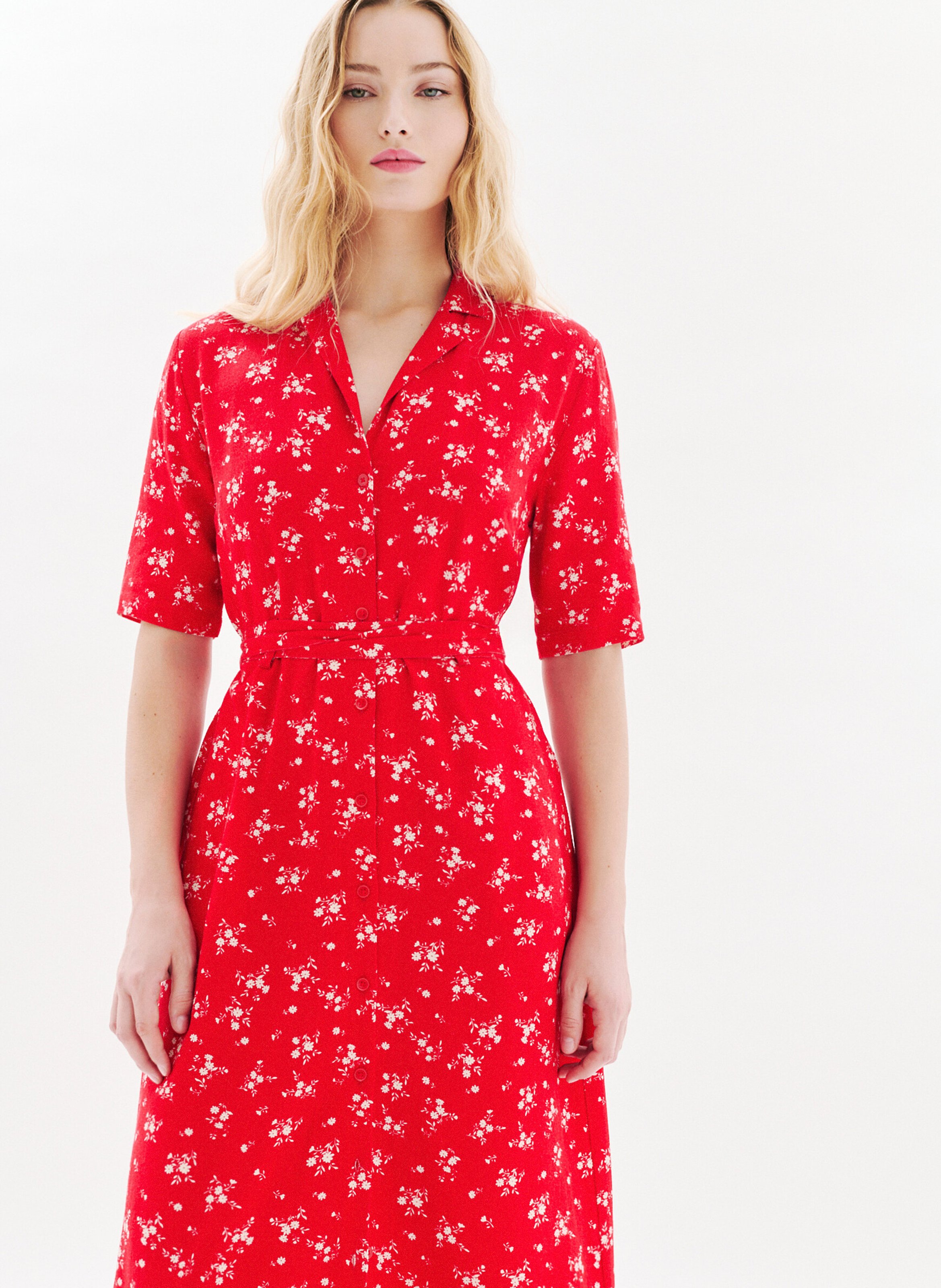 Flared printed midi dress CAROLL Red