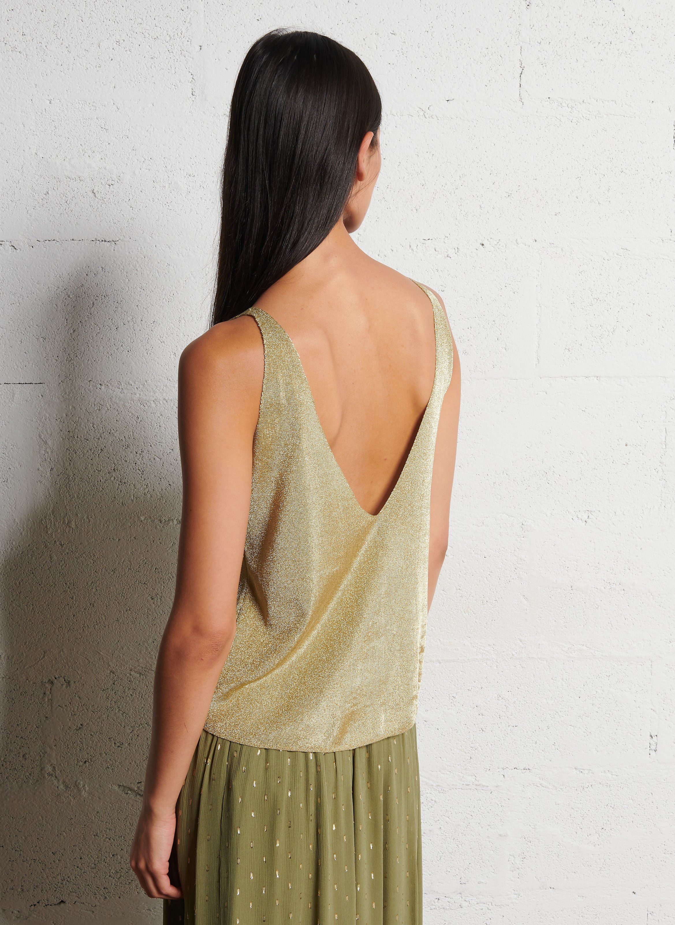 Mouwloze top met V-hals en pailletten BA&SH Goudkleurig