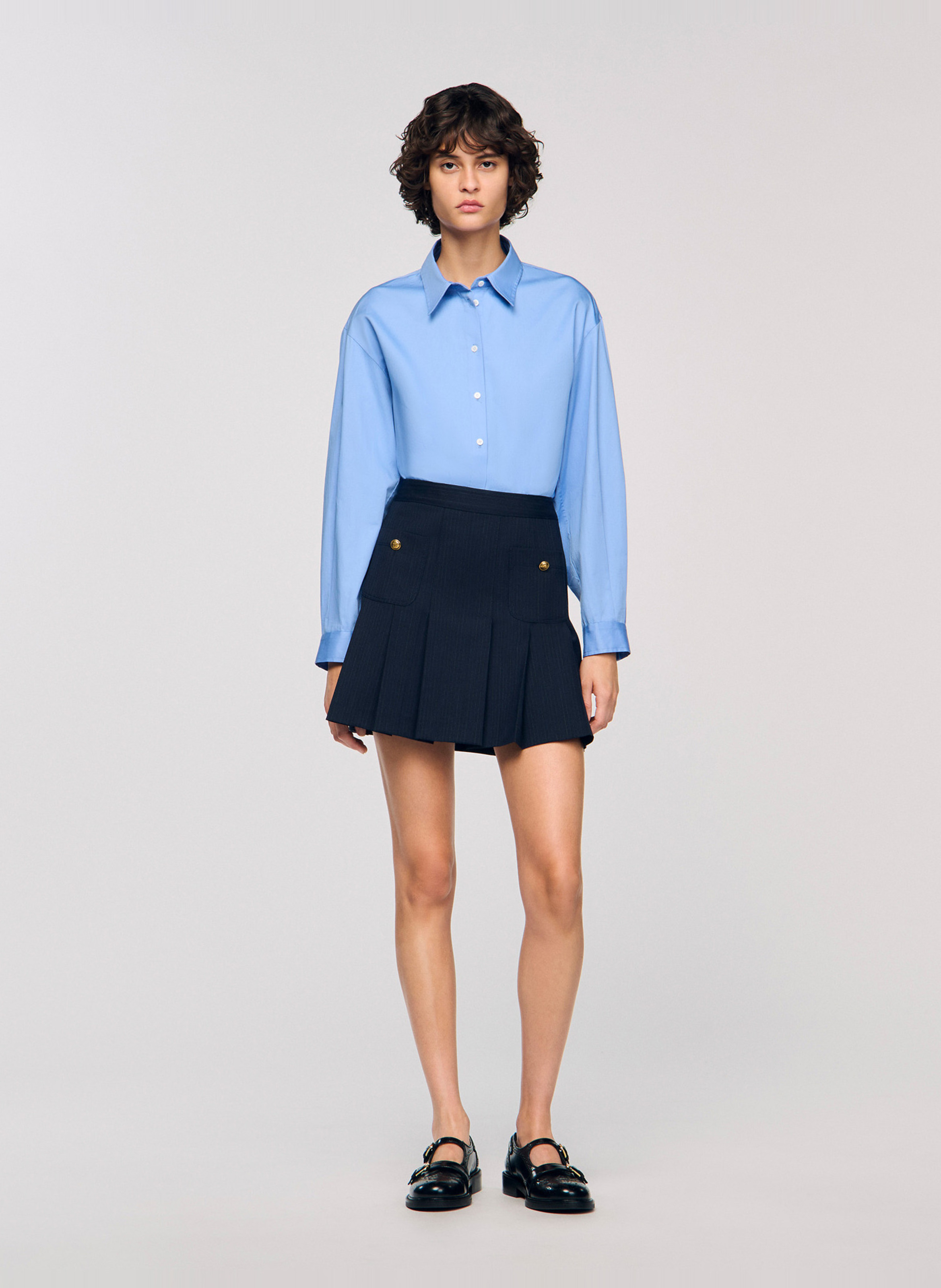 Korte wollen rok met hoge taille SANDRO Blauw