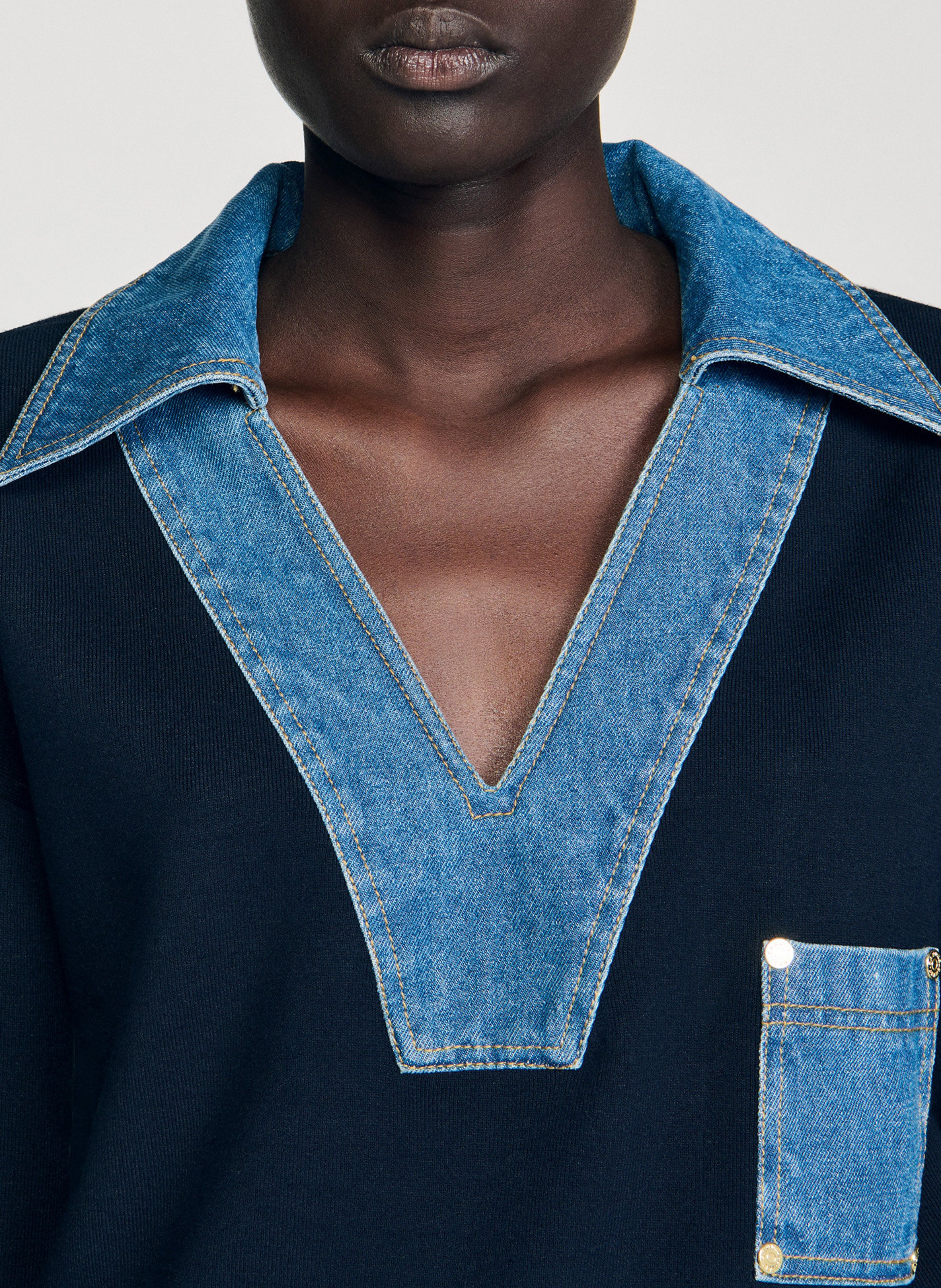 Pull droit en maille SANDRO Bleu