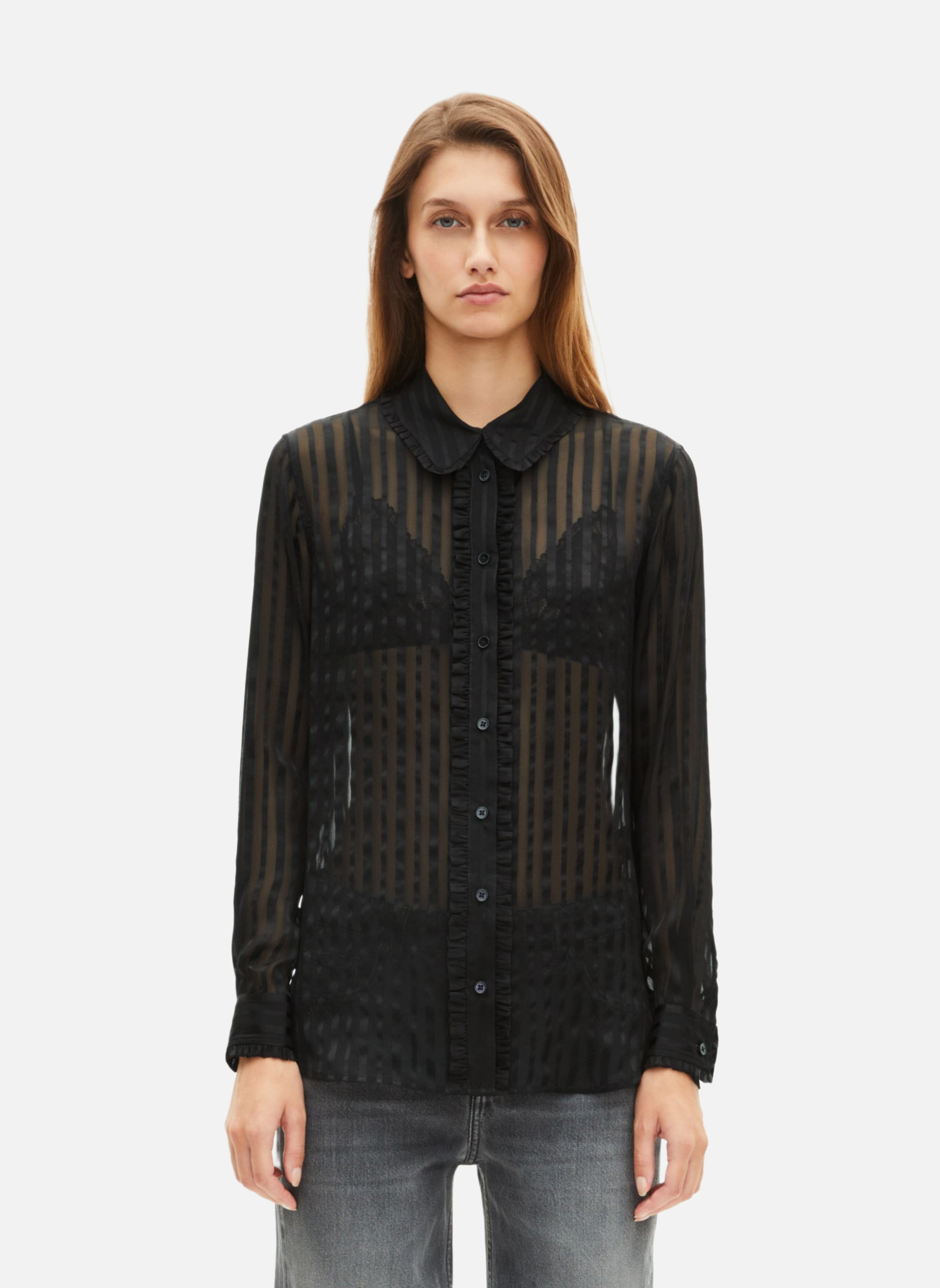 Printed silk satin classic-collar shirt THE KOOPLES Black