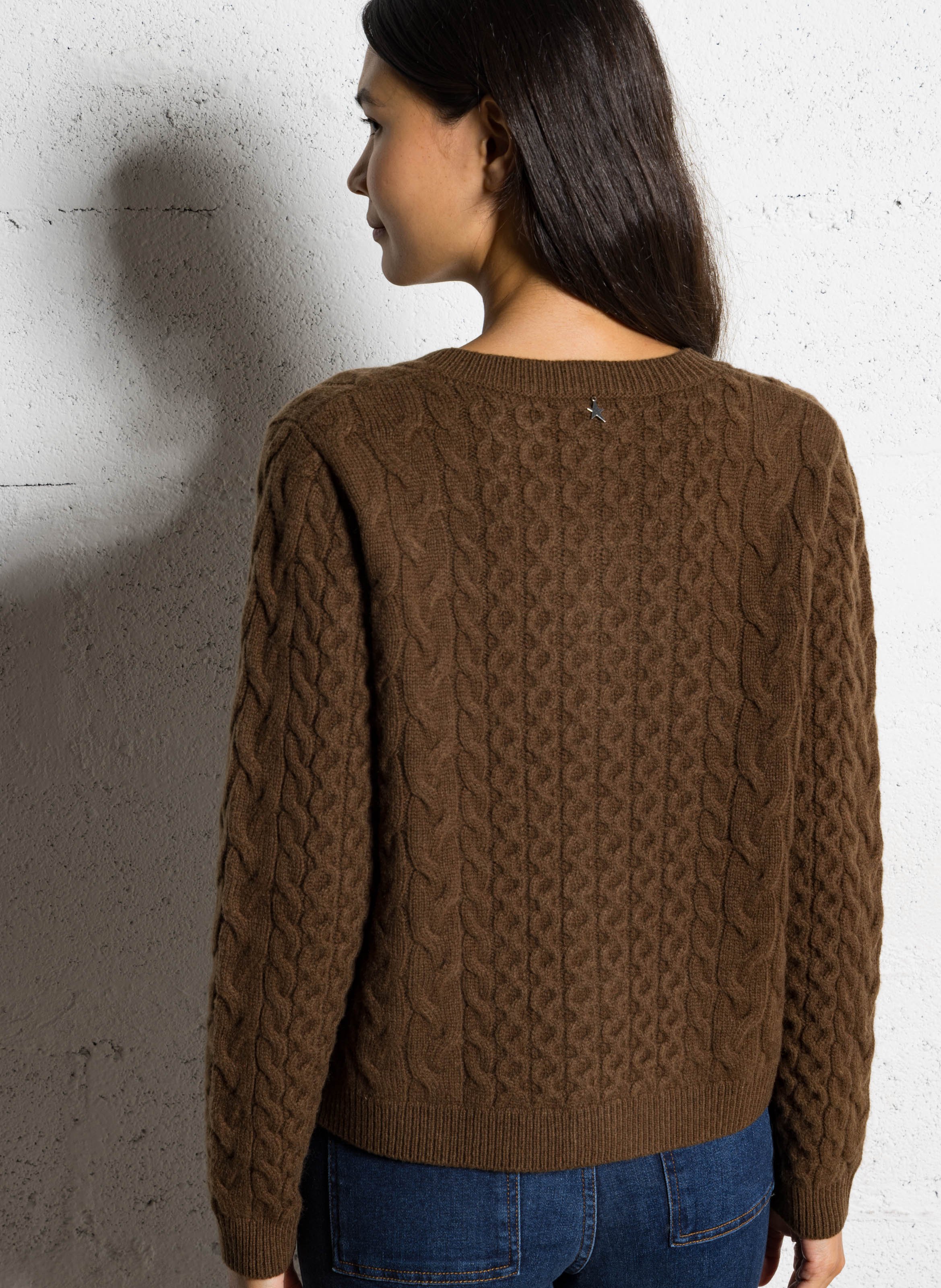 Gilet droit col rond en laine torsadée SUD EXPRESS Marron