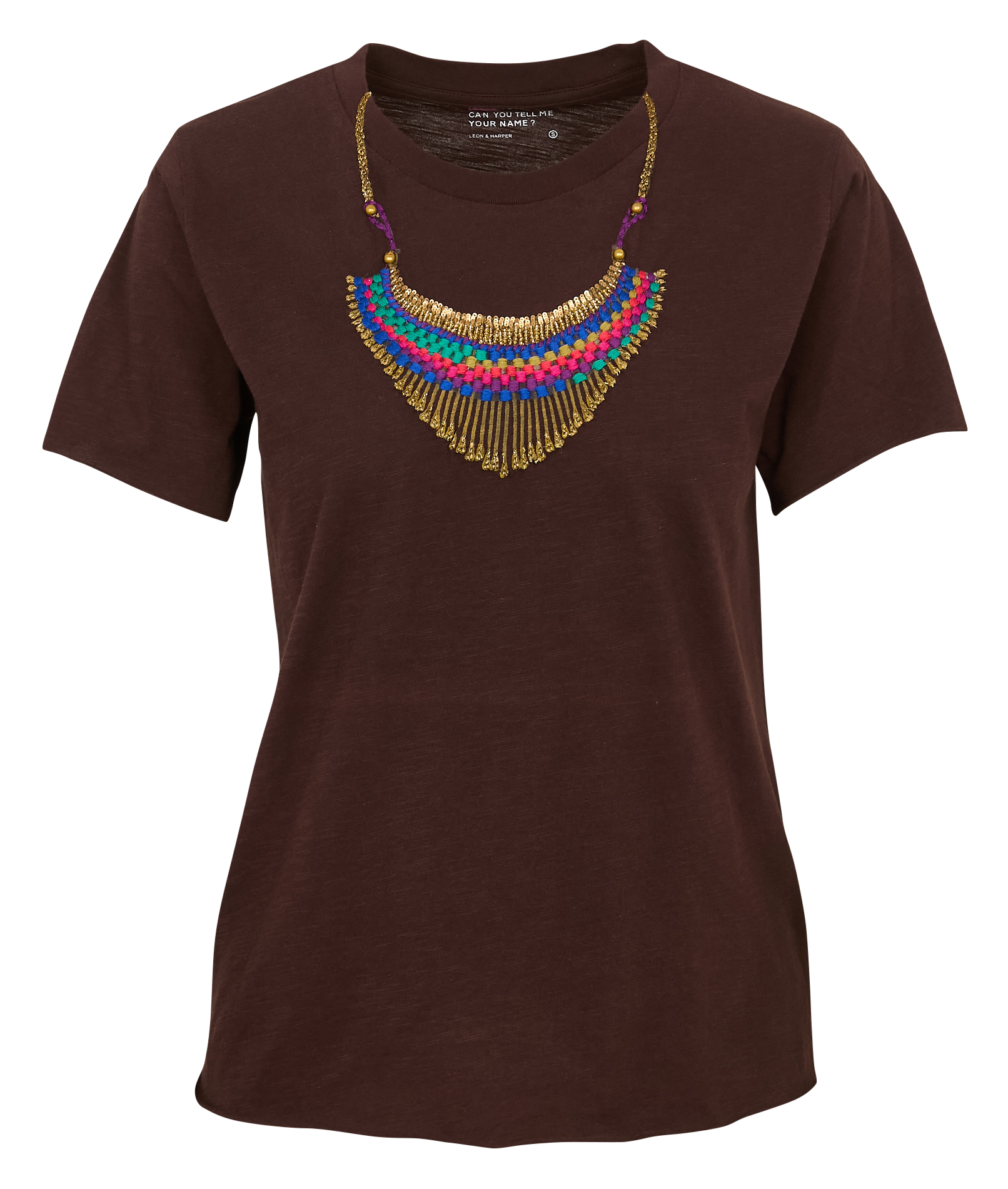 T-shirt van biokatoen met ronde hals LEON & HARPER Bruin