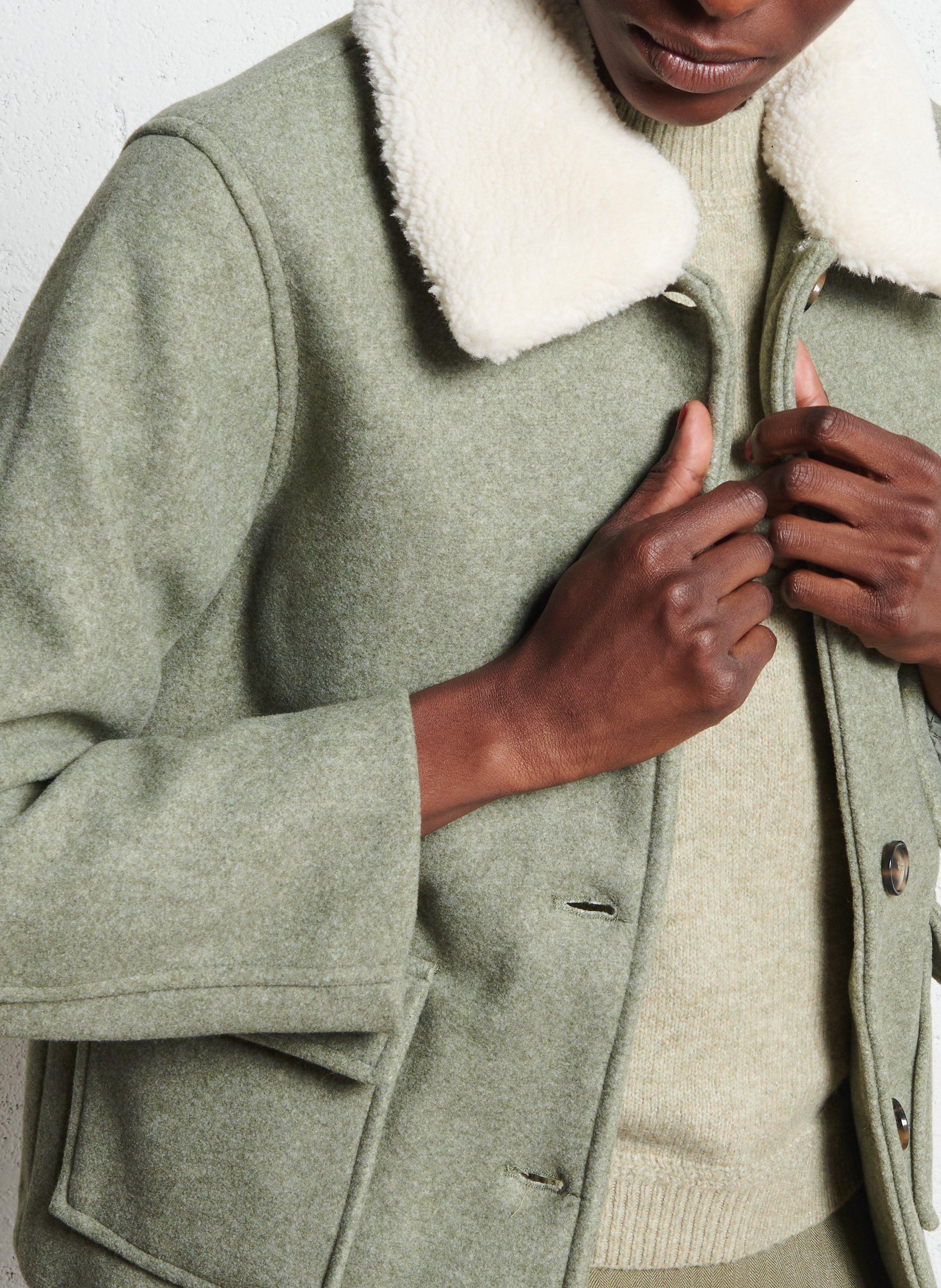 Short coat with houndstooth pattern shirt collar LA PETITE ETOILE Khaki