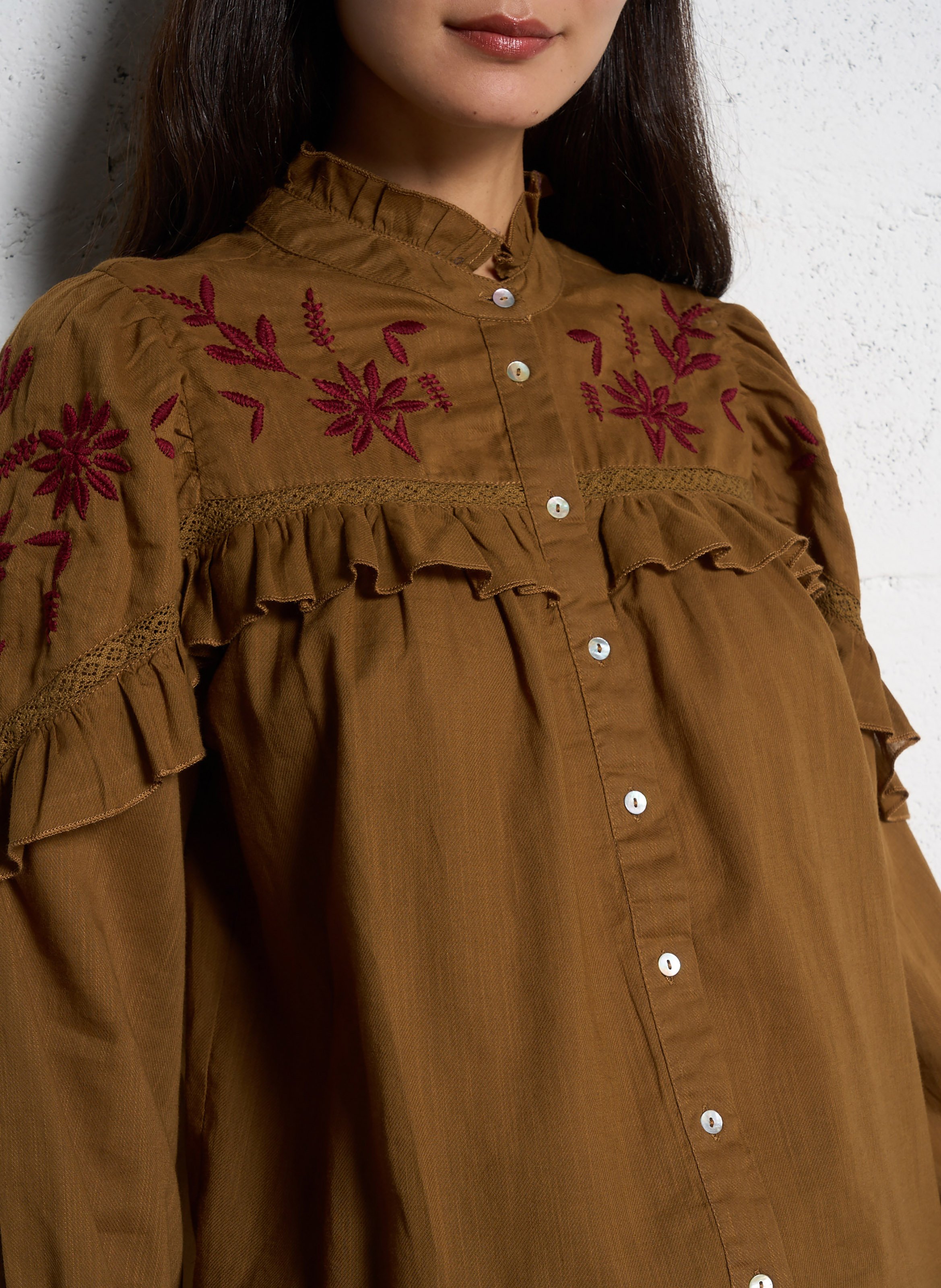 Chemise droite col rond en coton brodé SOPHIE+LUCIE Vert