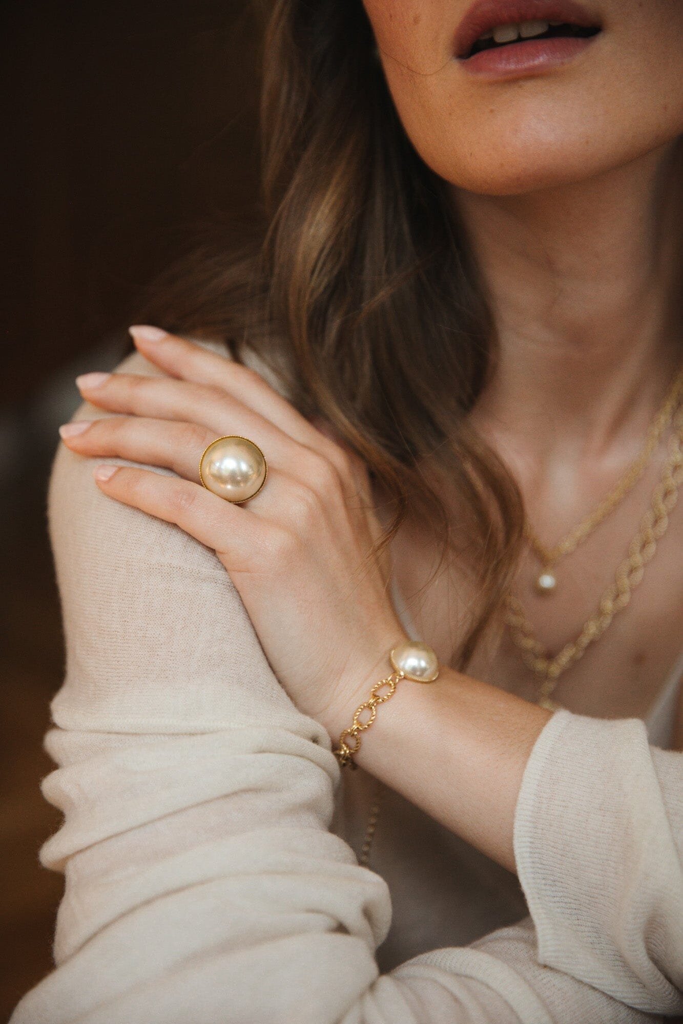 Silver plated pearl bracelet MONSIEUR SIMONE Golden