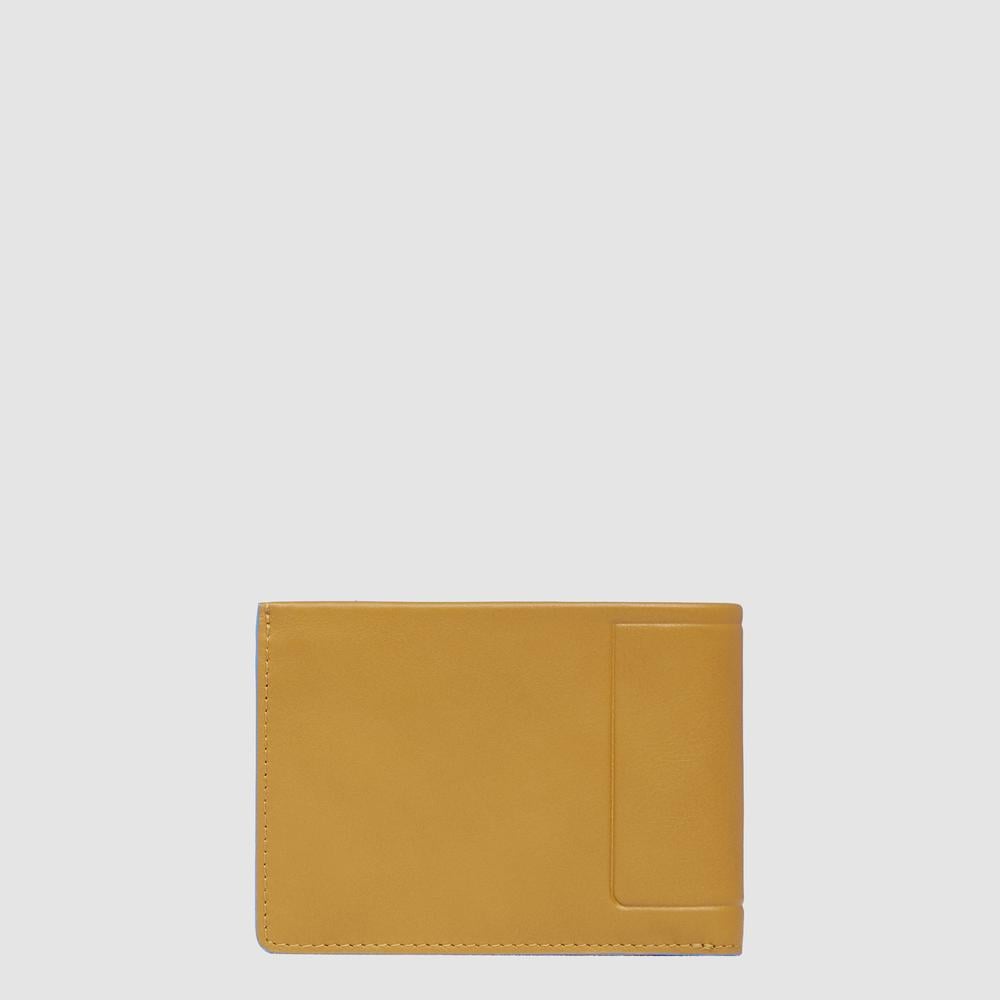 Men's wallet with ID card holder flap, coin pocket, credit card slots, and RFID protection PIQUADRO Yellow