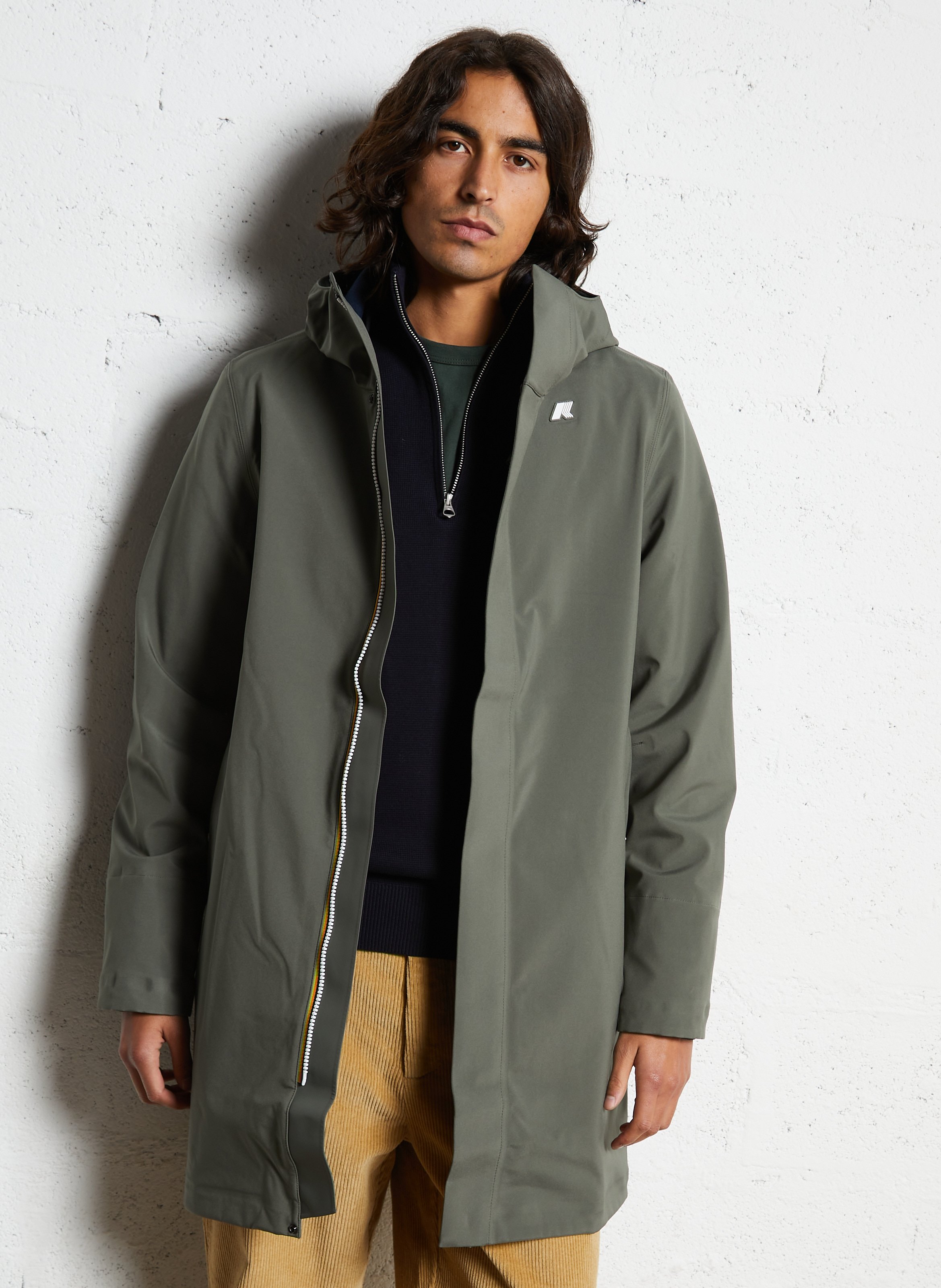 Parka with high collar and fitted hood K-WAY Green