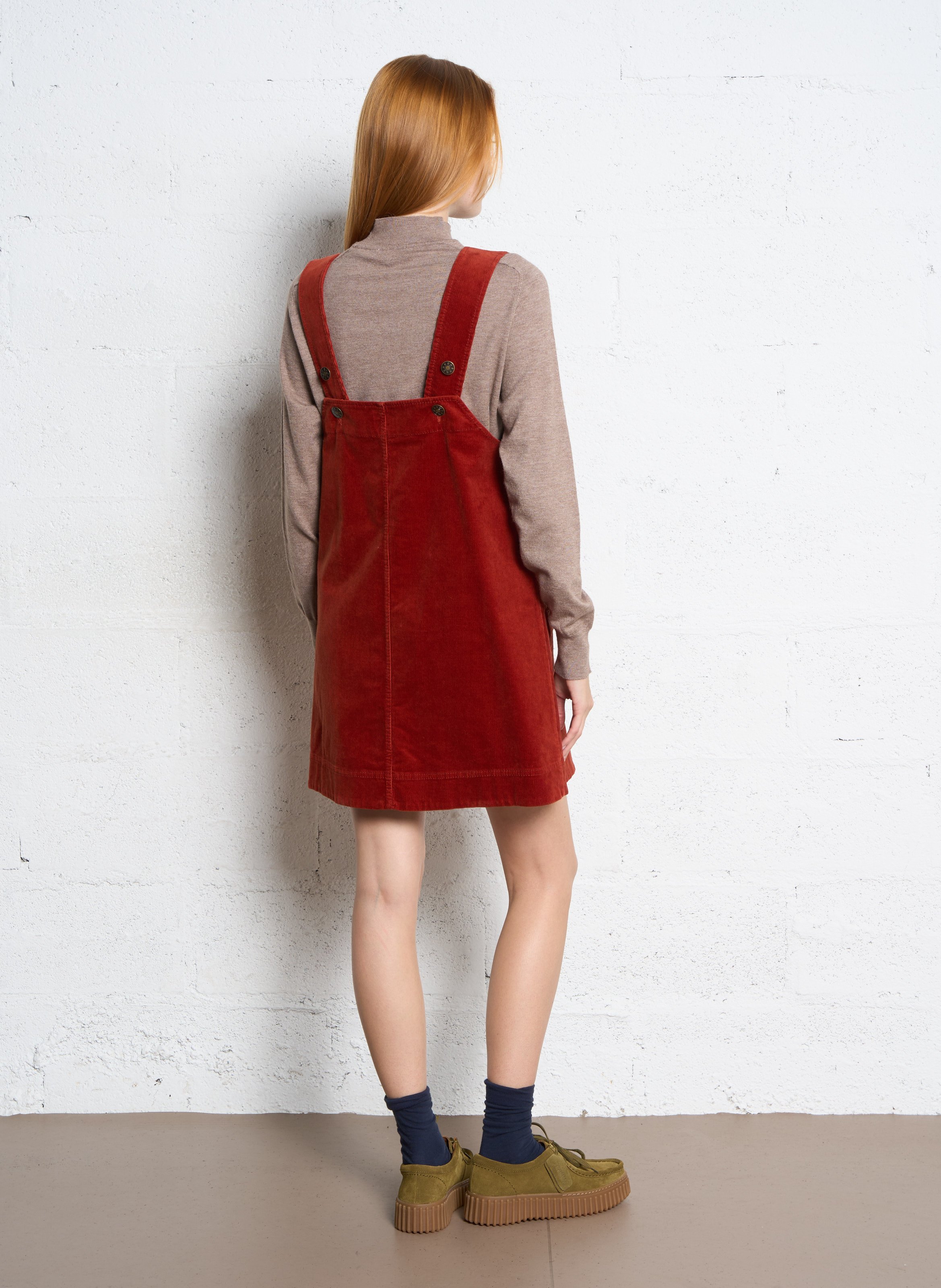 Robe courte col rond en velours côtelé BENSIMON Rouge