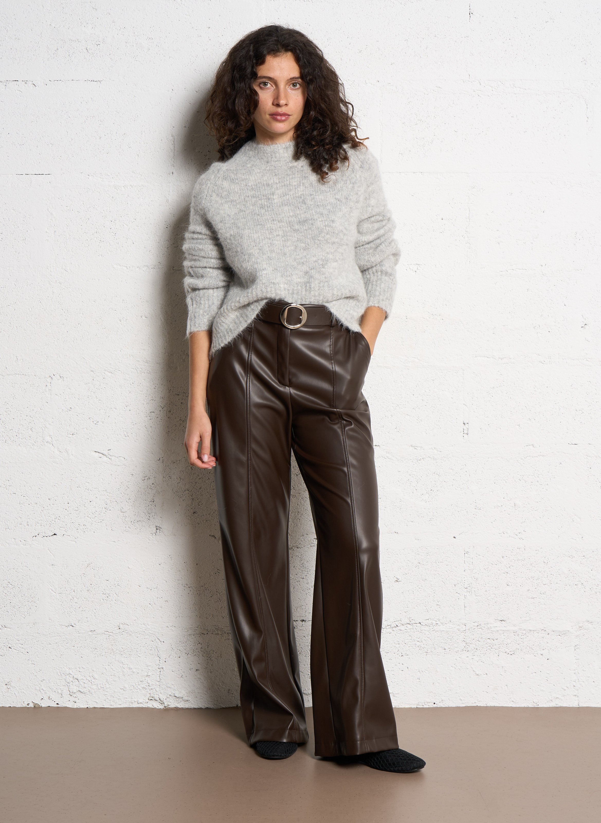 Loose-fit knit-blend sweater with round neck SEE U SOON Silver