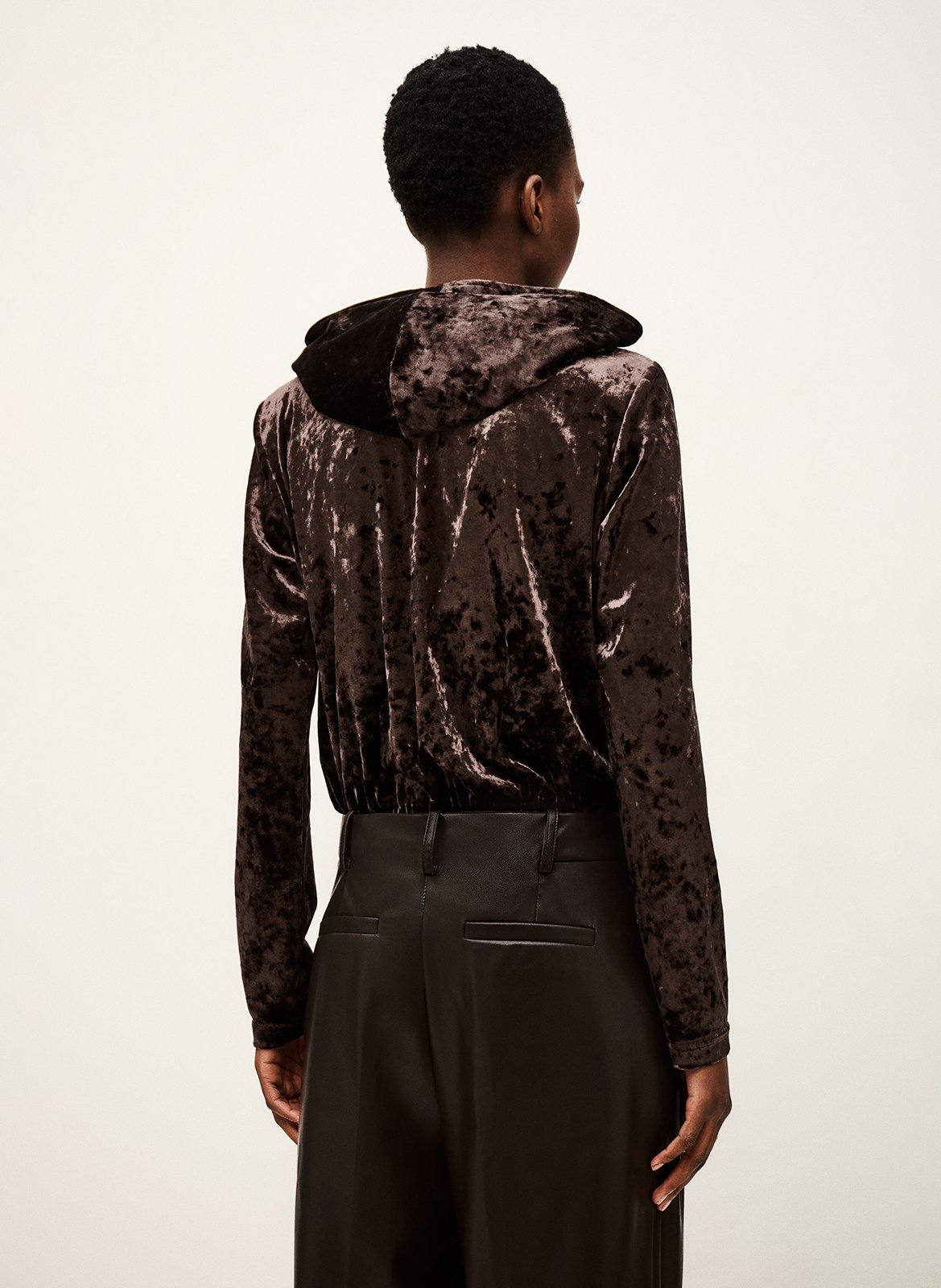 Body à capuche en velours imprimé BA&SH Noir