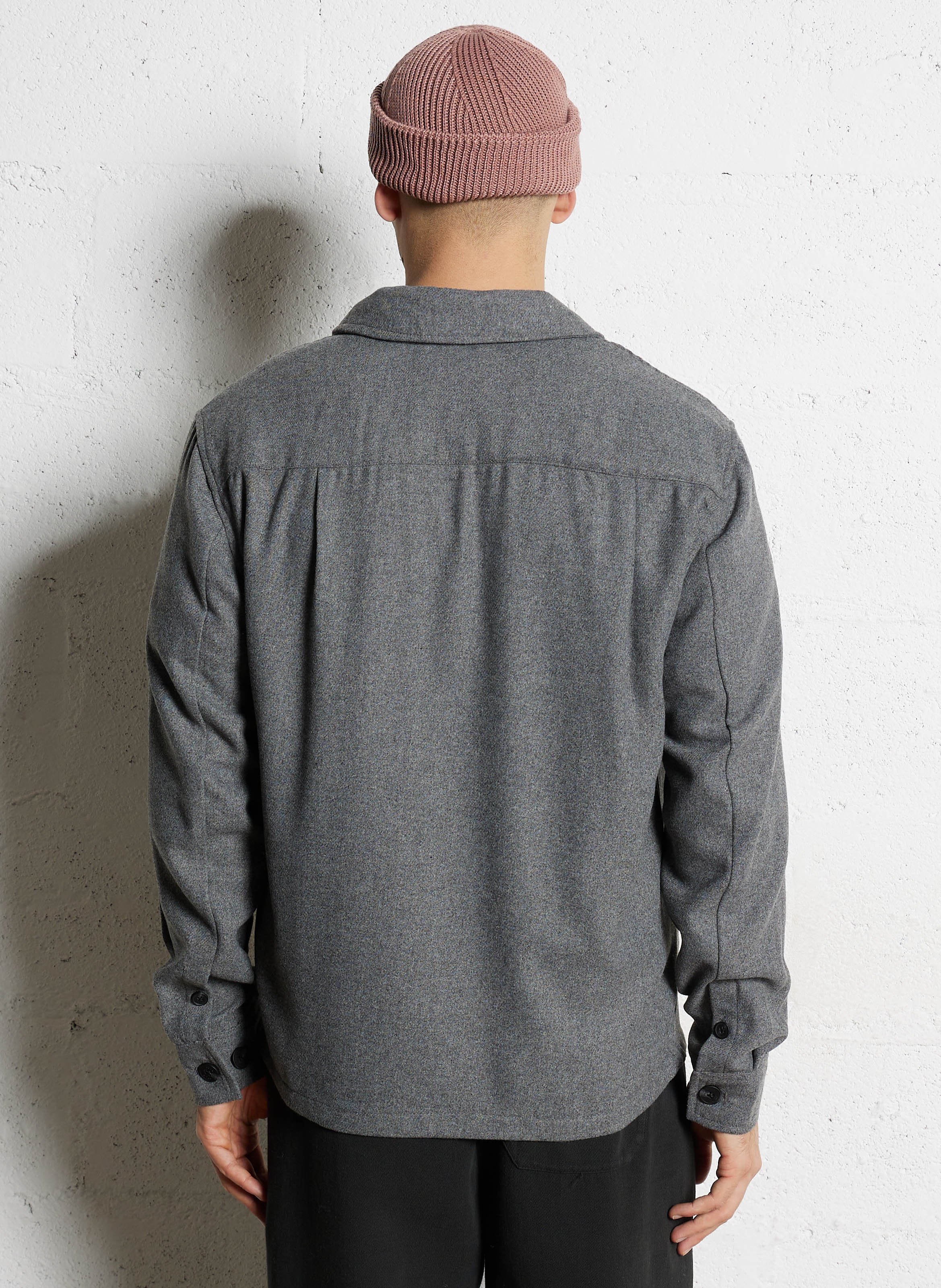 Straight classic collar wool shirt SOLID Grey