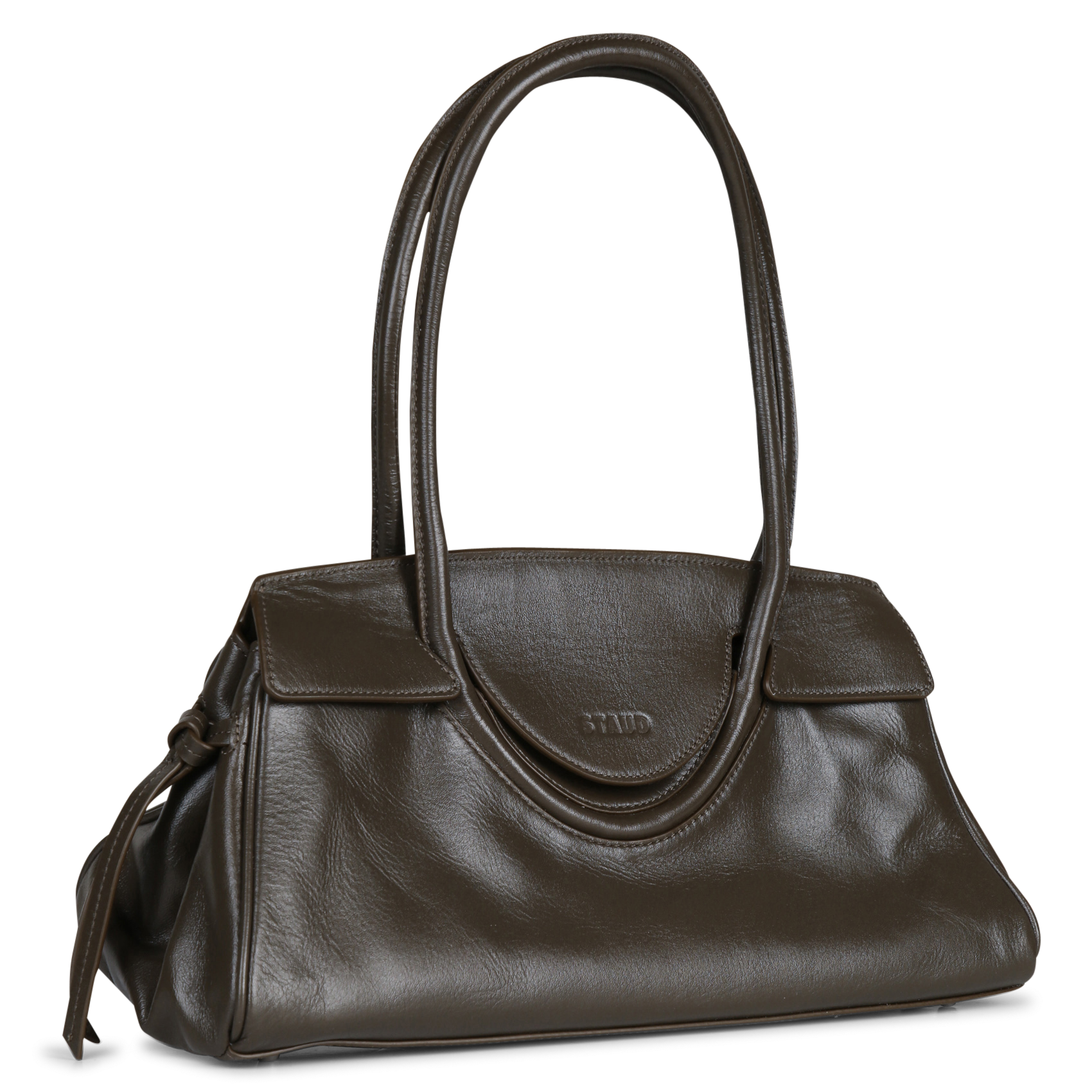 Sac porté épaule à rabat en cuir STAUD Marron