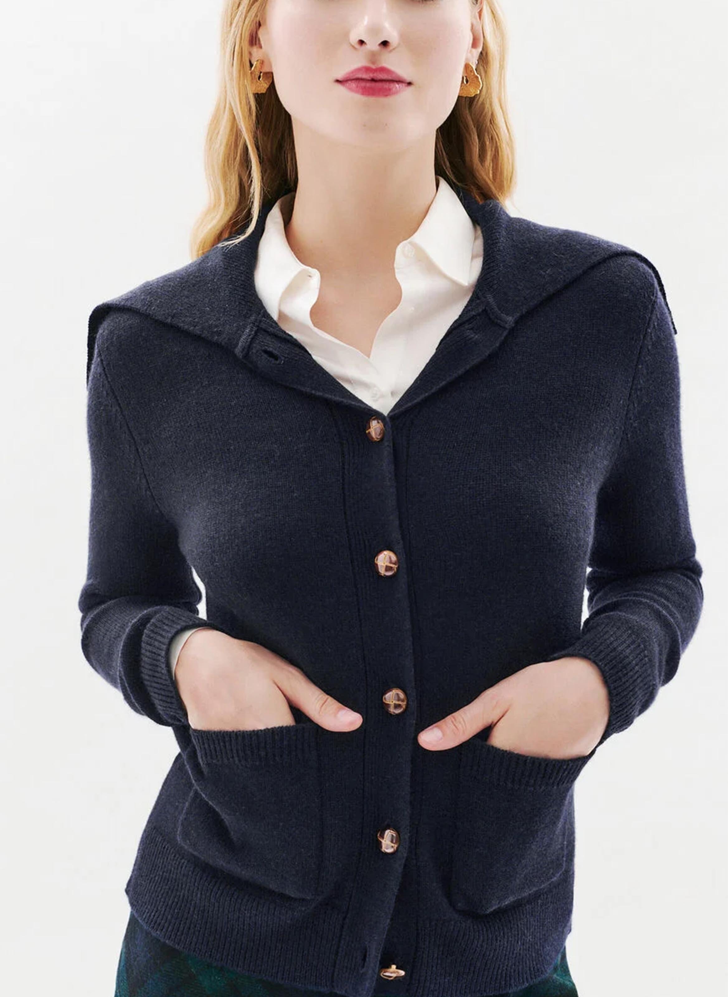 Gilet en laine mélangée col montant CAROLL Bleu