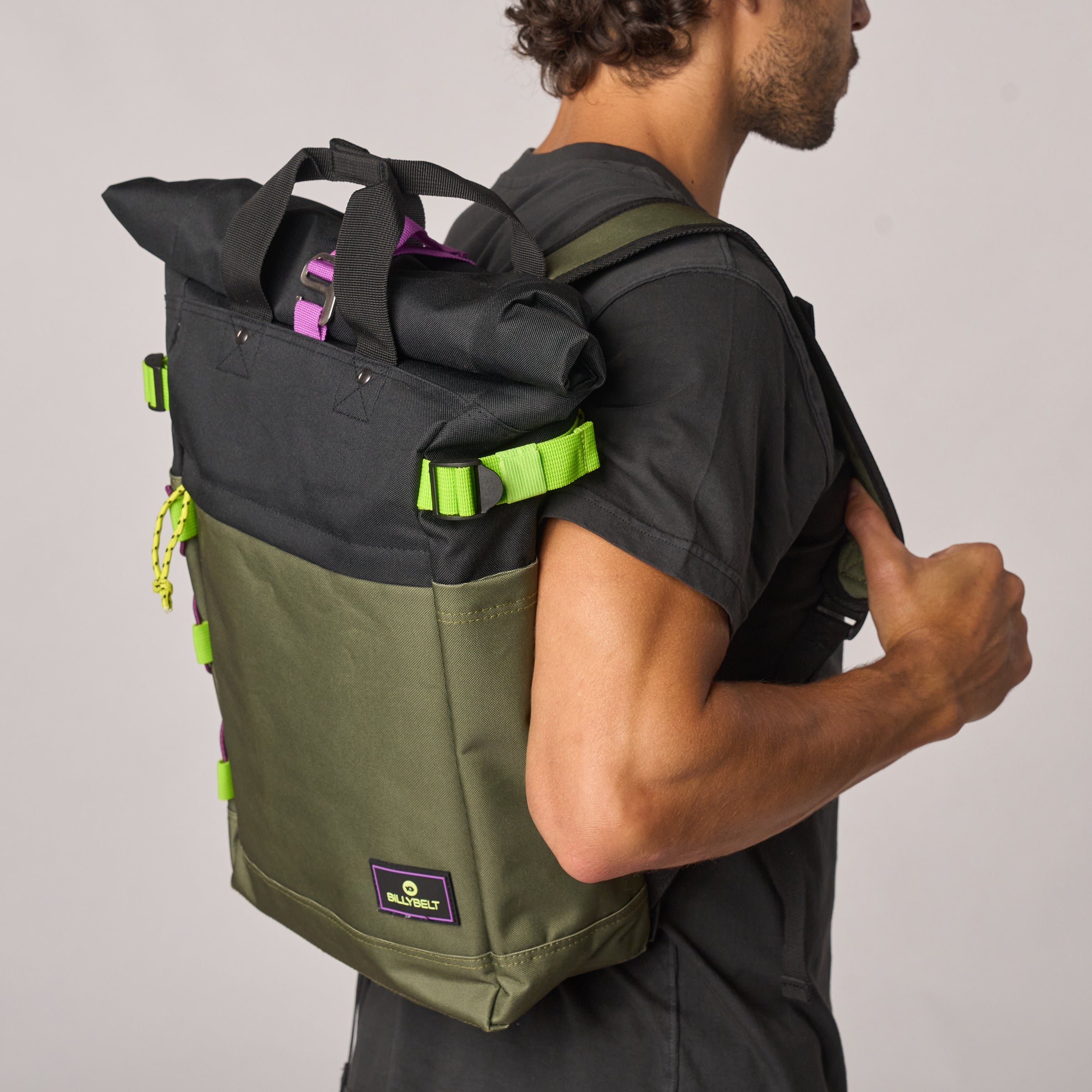 Recycled polyester rolltop backpack Khaki