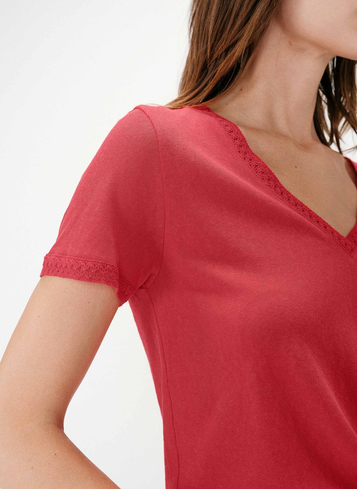 Tee-shirt col v en coton mélangé GRACE ET MILA Rot