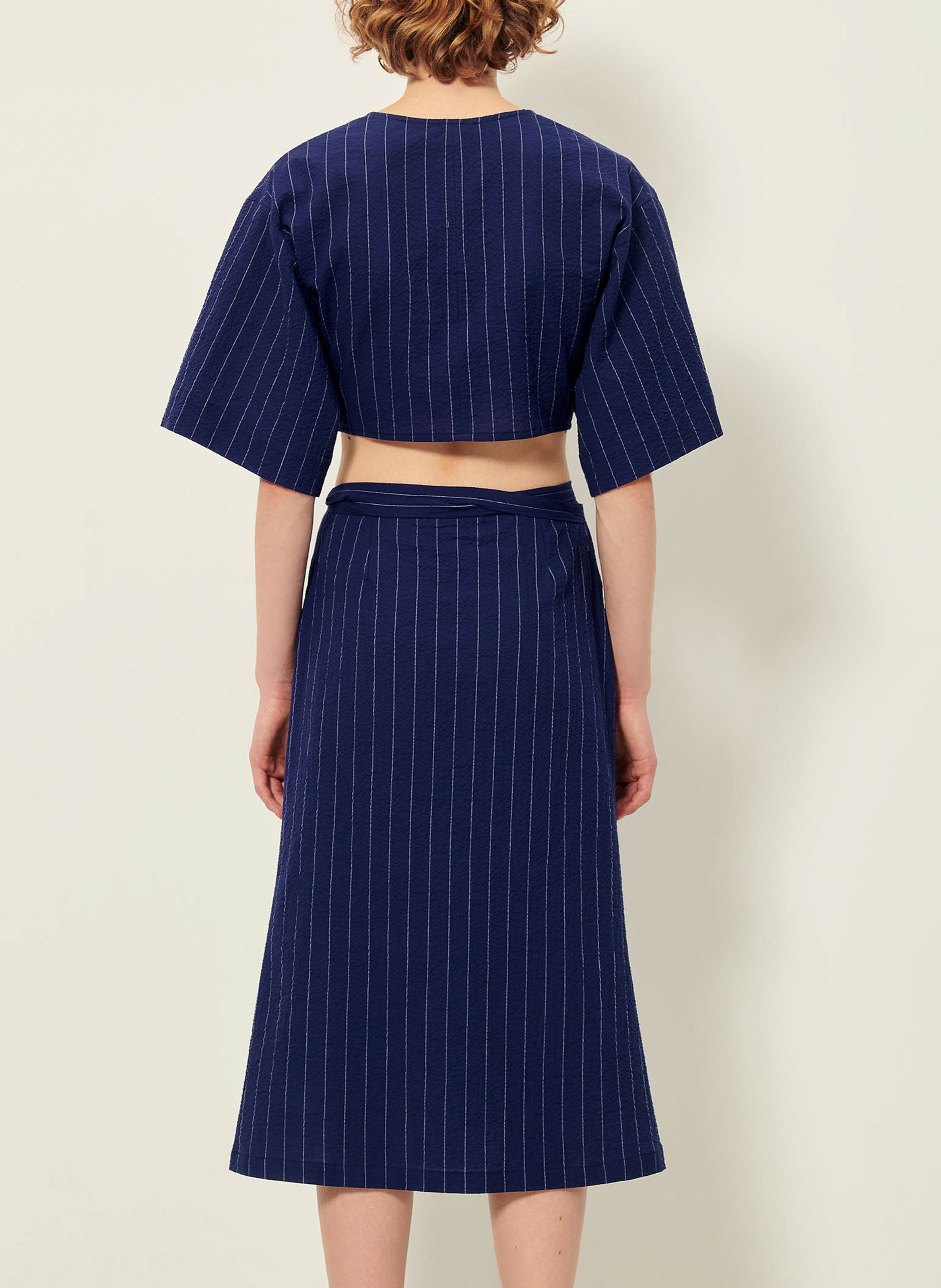 Gestreepte knoop top. SESSUN Blauw