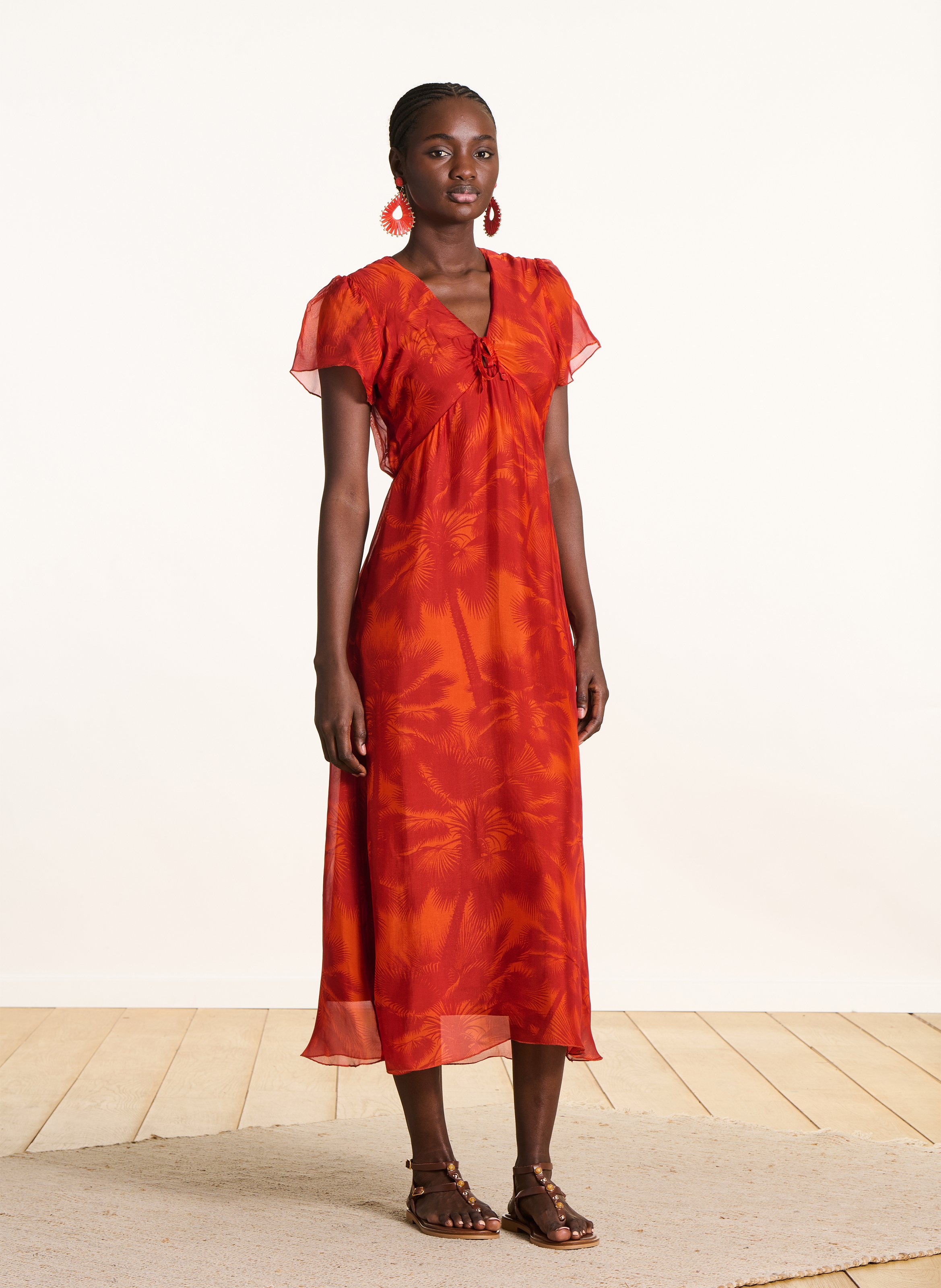 Robe longue col V  LA FEE MARABOUTEE Orange