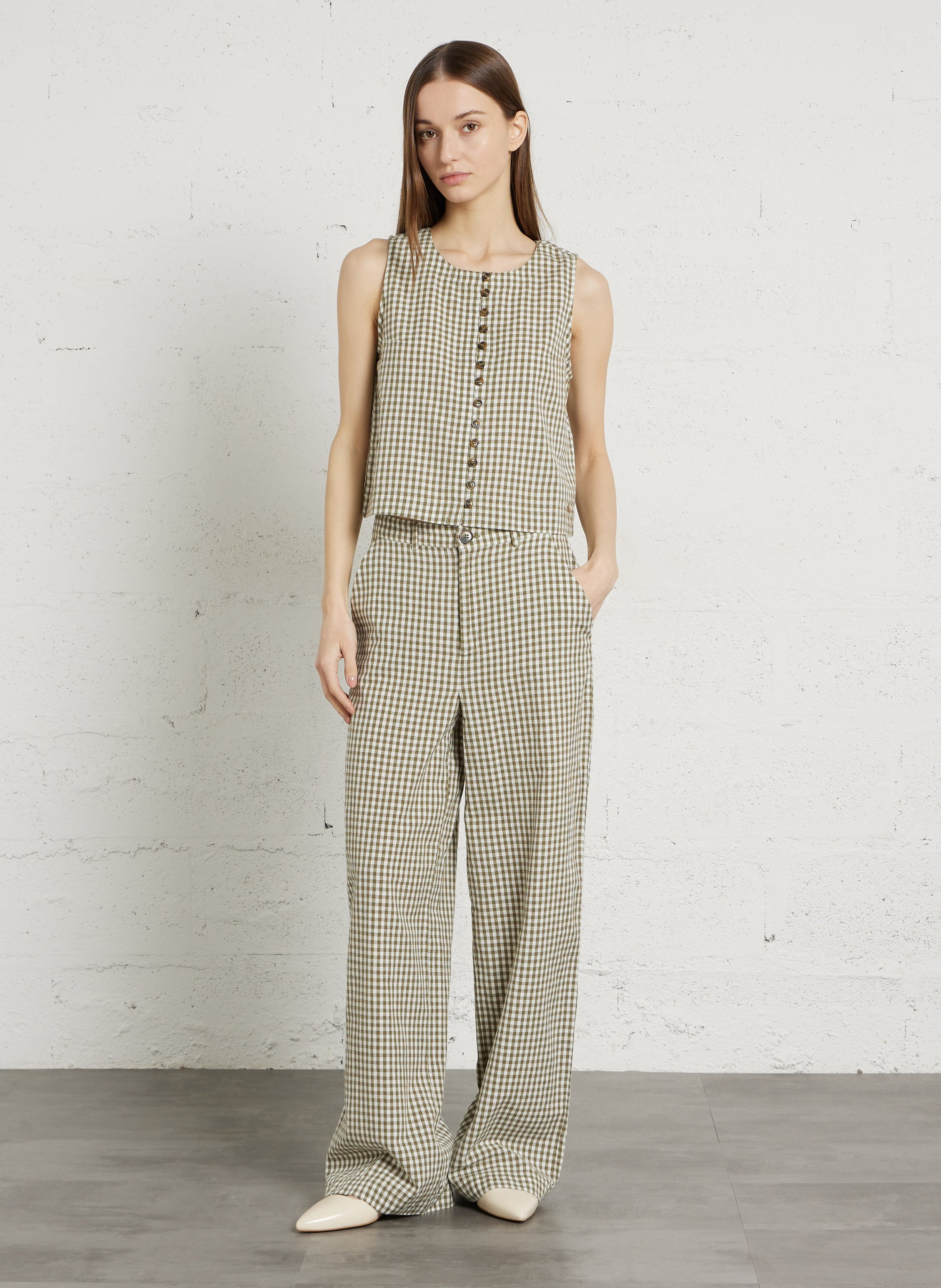 Wide Vichy checkered pants DES PETITS HAUTS Green