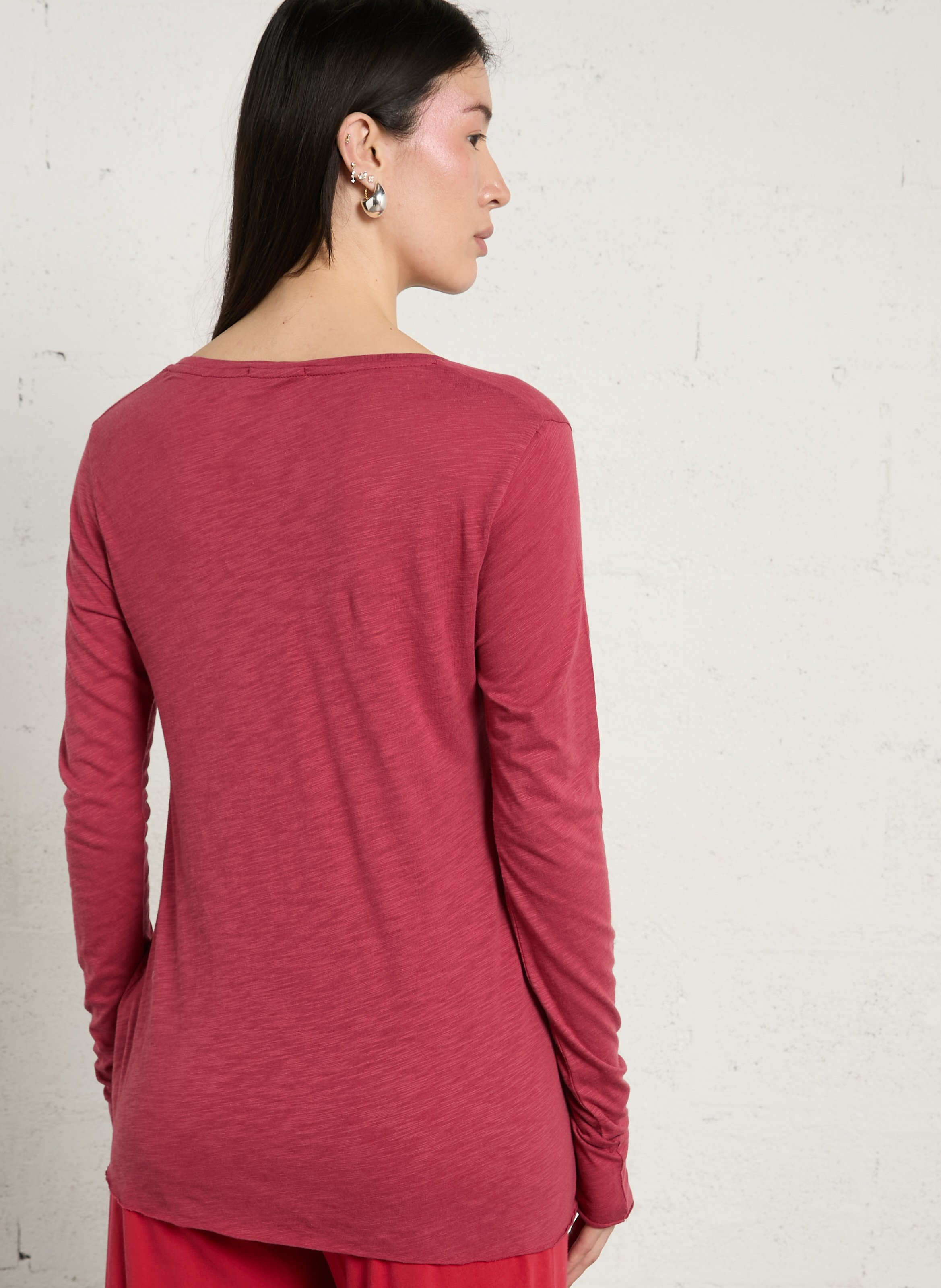 T-Shirt mit V-Ausschnitt aus Baumwoll-Mix AMERICAN VINTAGE Rot