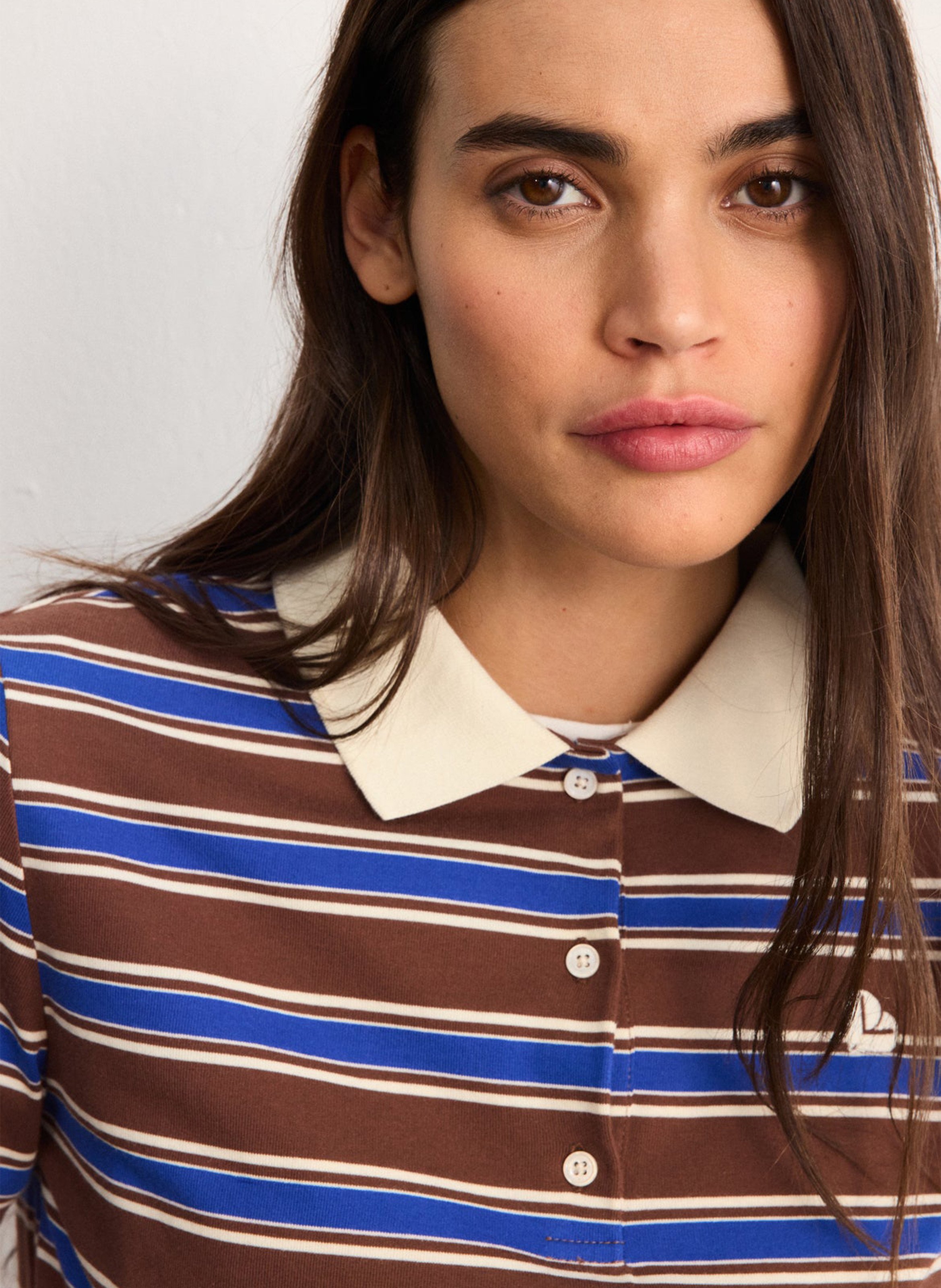 Striped straight fit cotton blend polo PABLO Brown