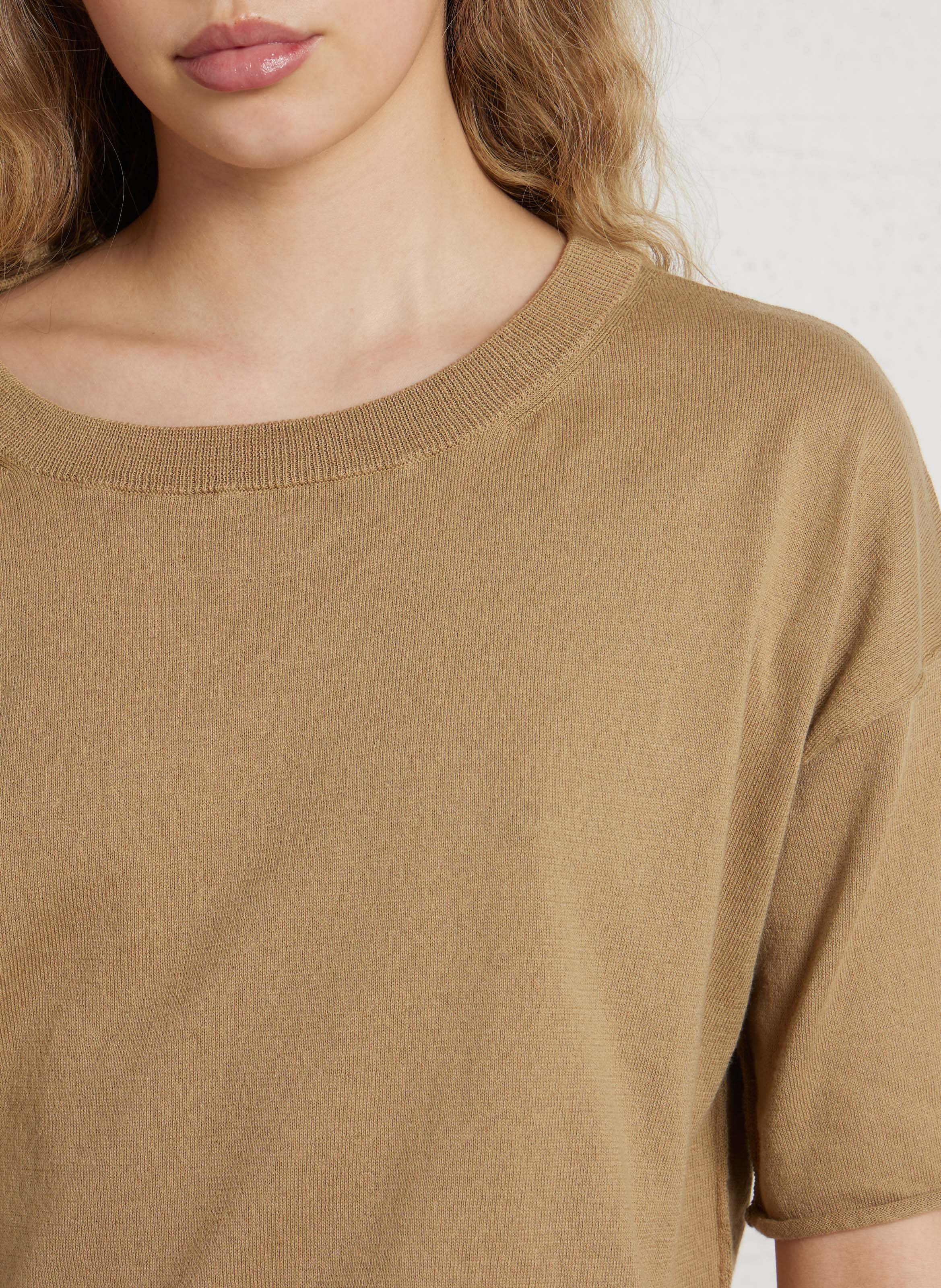 Oversize Bio-Baumwollpullover mit Bootsausschnitt MAISON ANJE Beige