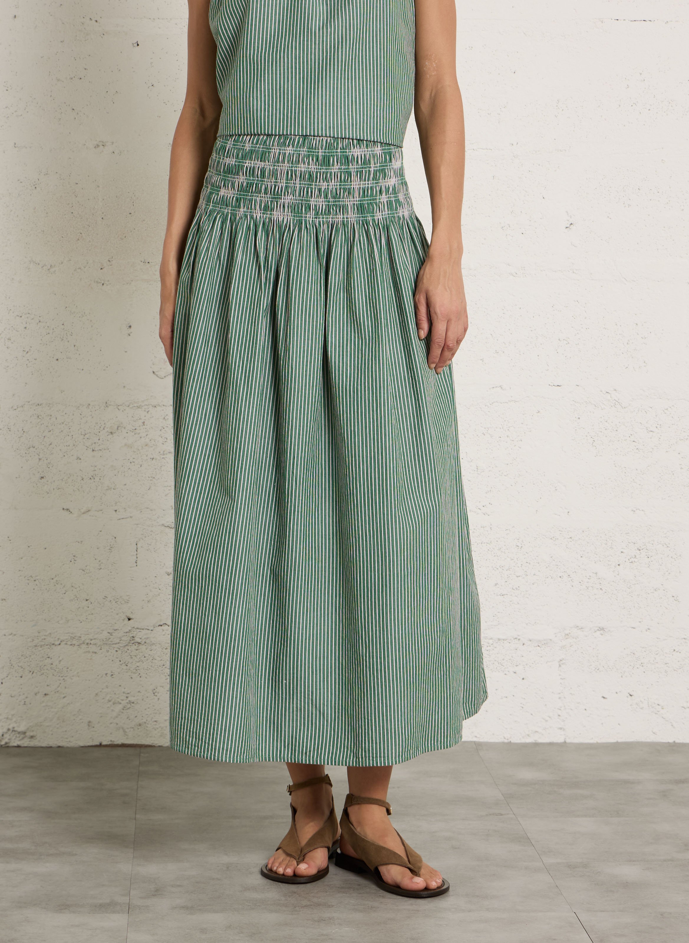 Gestreepte, lange, uitlopende rok PETITE MENDIGOTE Groen