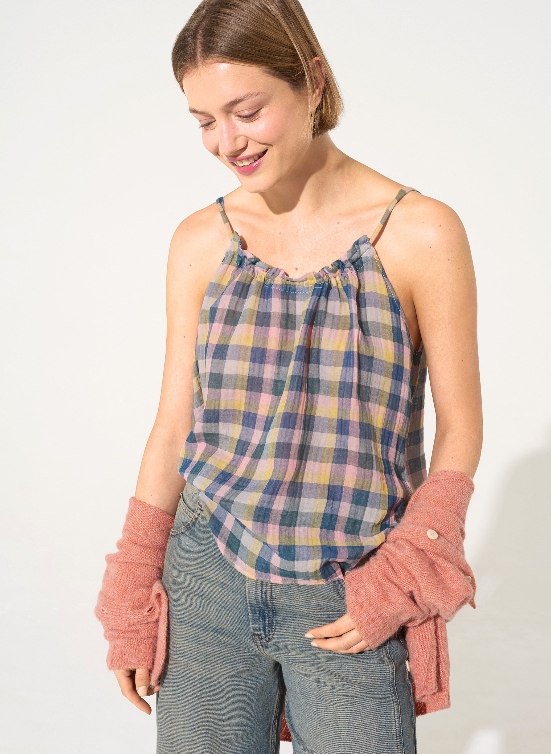 Top droit en coton imprimé COTELAC ACOTE Bleu