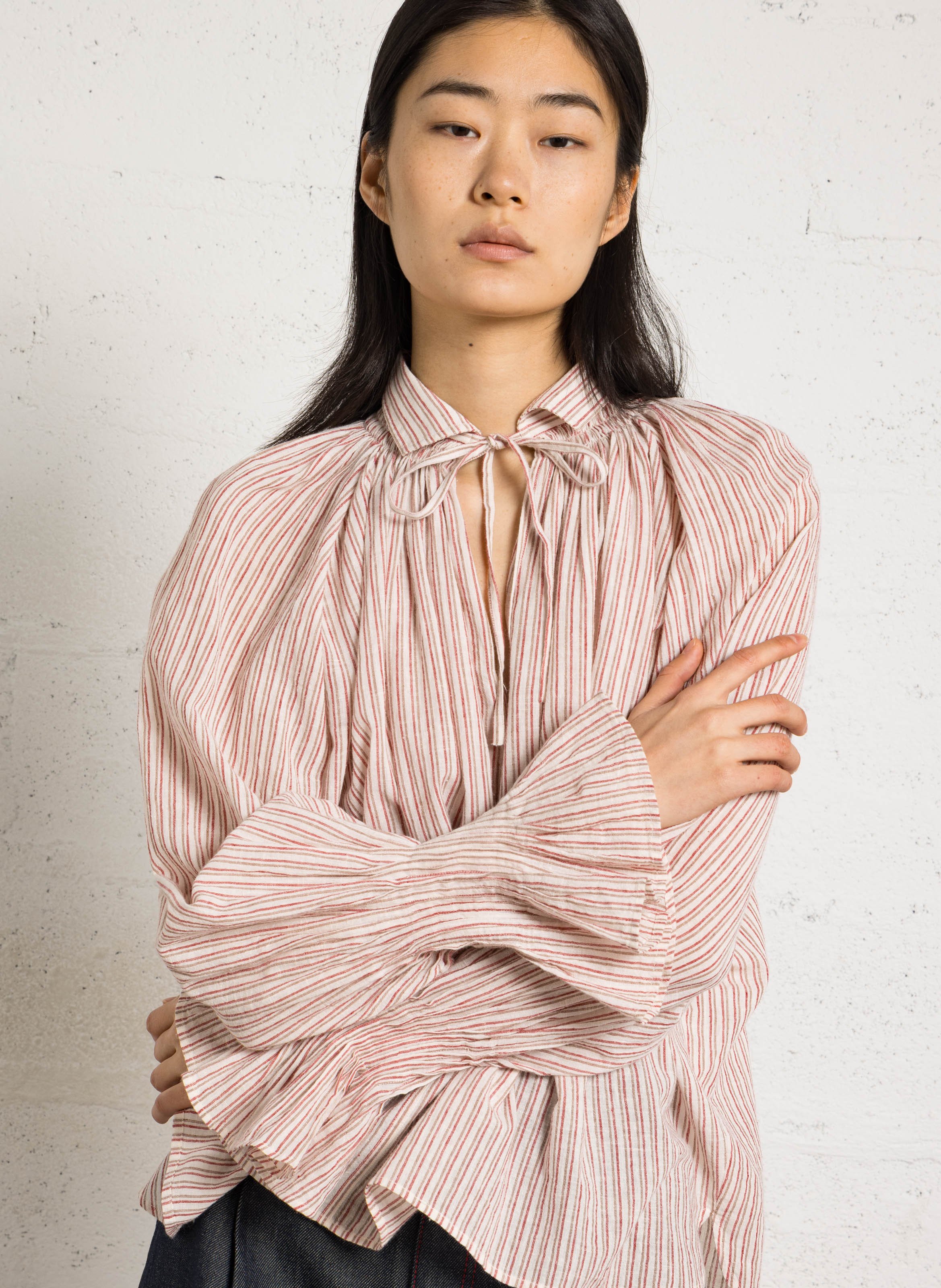 Blouse col tunisien en coton mélangé LAURENCE BRAS Beige