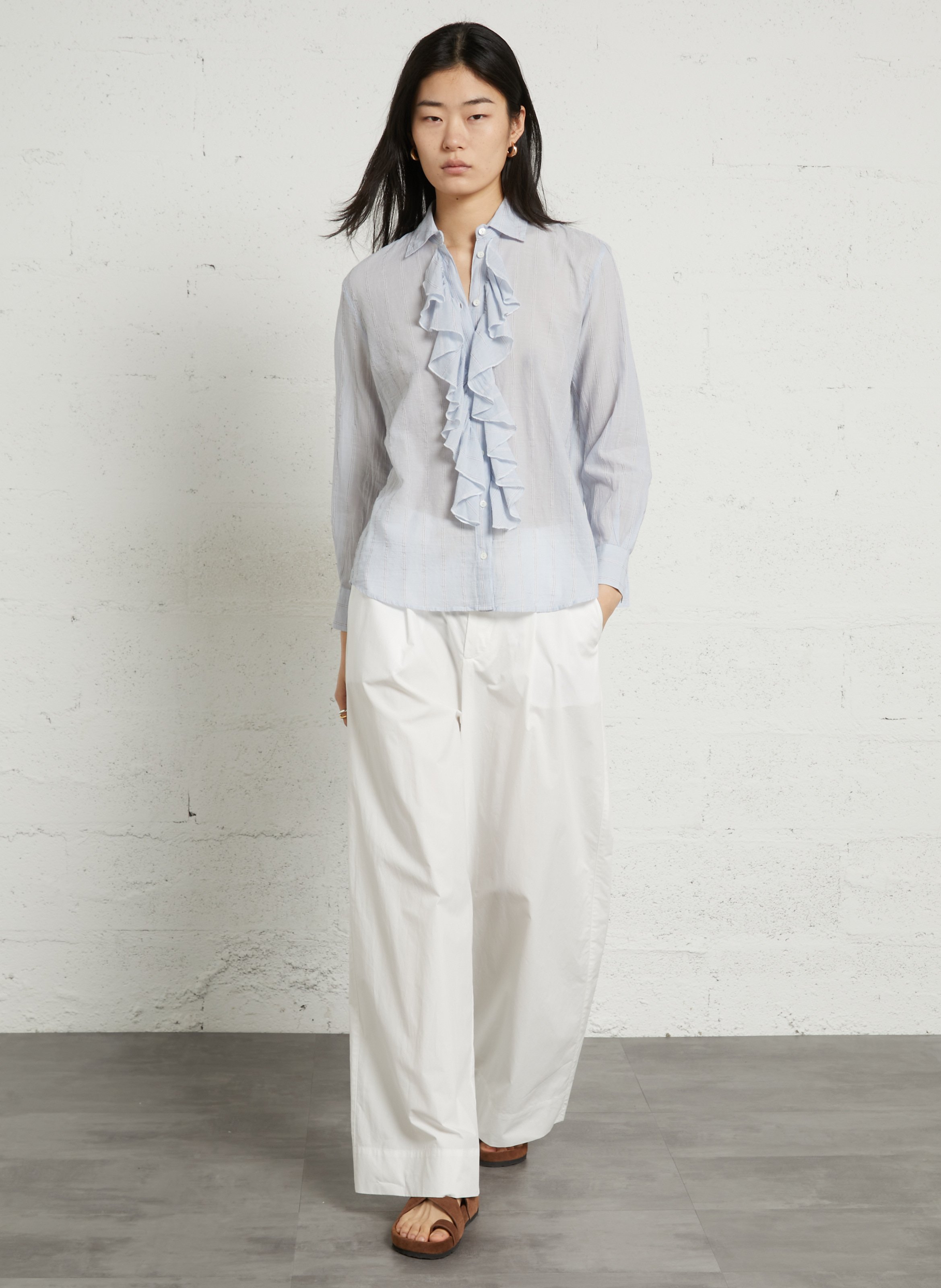 Chemise droite col classique en coton rayé DIEGA Bleu