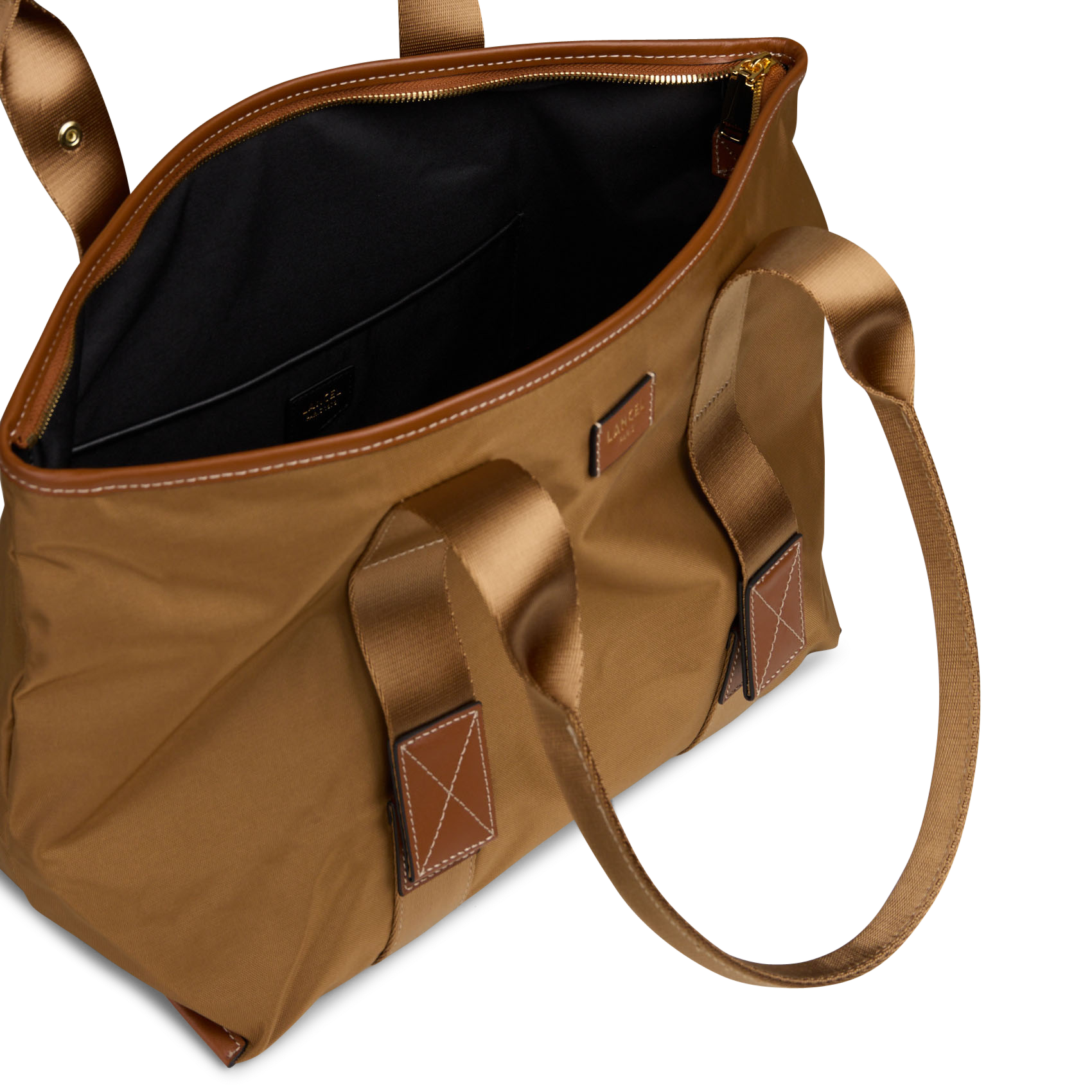 Sac zippé porté épaule uni LANCEL Beige